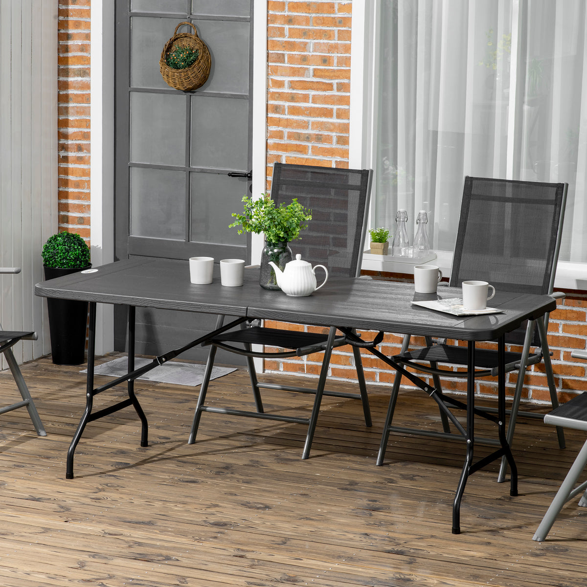 Outdoor table, garden table, for 6 people, foldable, wood look, dark grey, 180 x 75.5 x 73 cm (2)