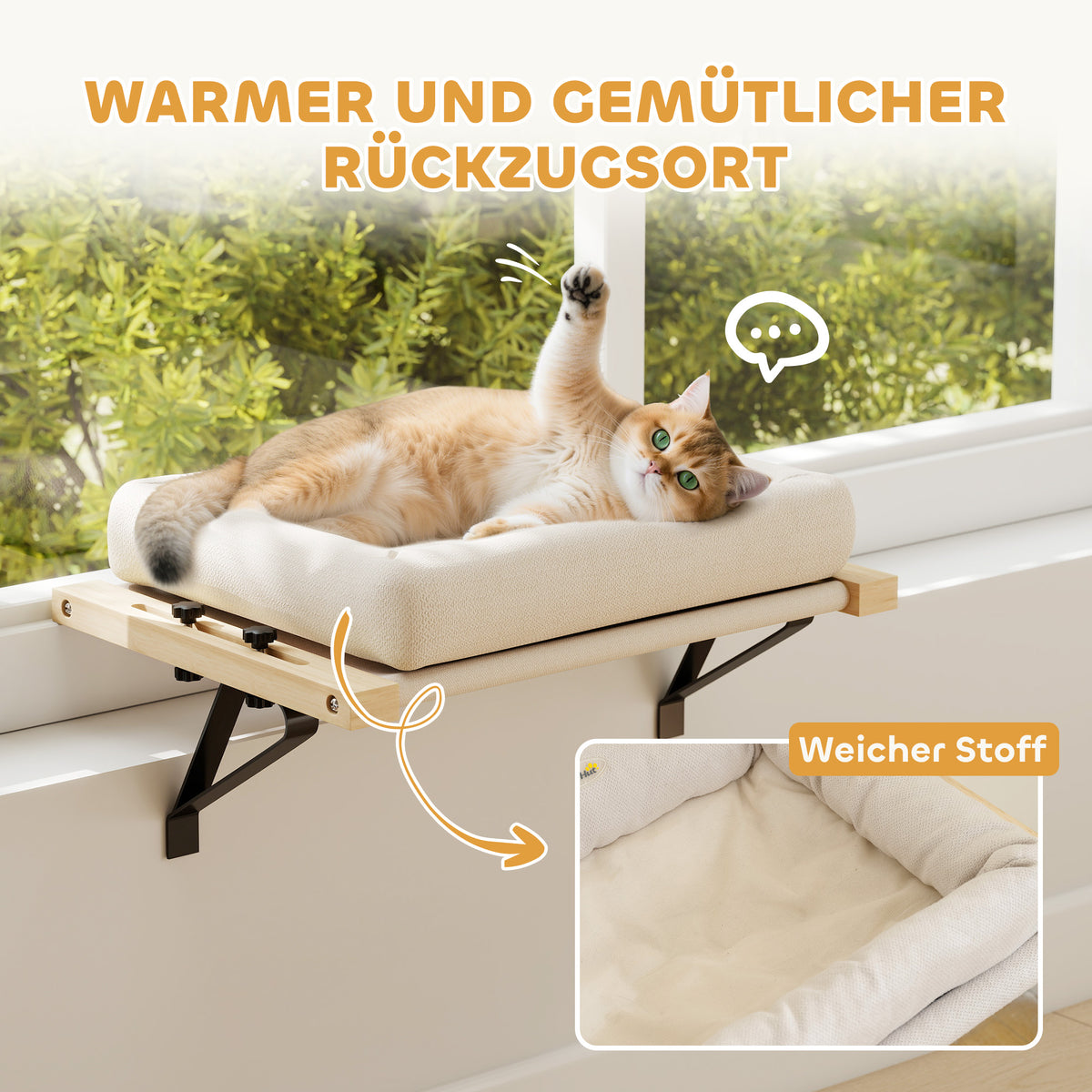 PawHut Katzenhaus mit Halterung für Fensterbänke und Heizungen, Kissen, Holzrahmen, Weiß – Produktabbildung 7