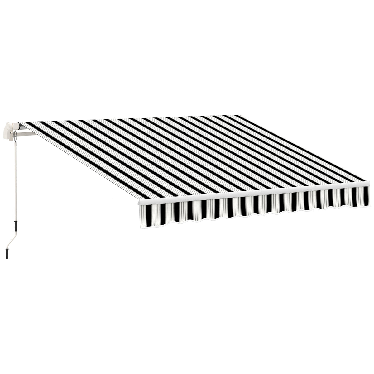 Awning, sun protection, retractable, with hand crank, metal frame, polyester, blue+white, 3.95 x 2.45 x 3.50 m