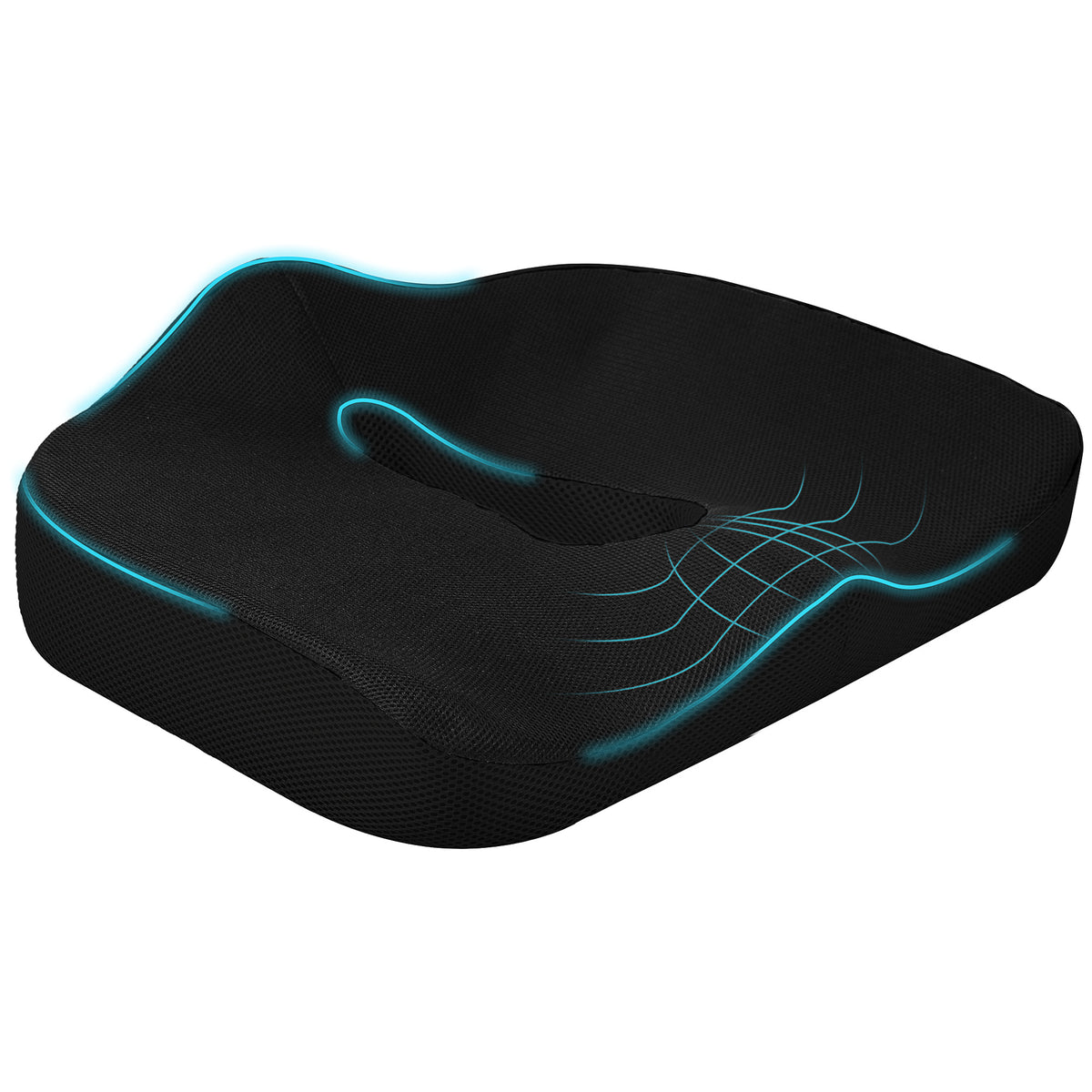 HOMCOM Sitzkissen, ergonomisch, atmungsaktiver Bezug, rutschfest, 44x39x13 cm, Schwarz