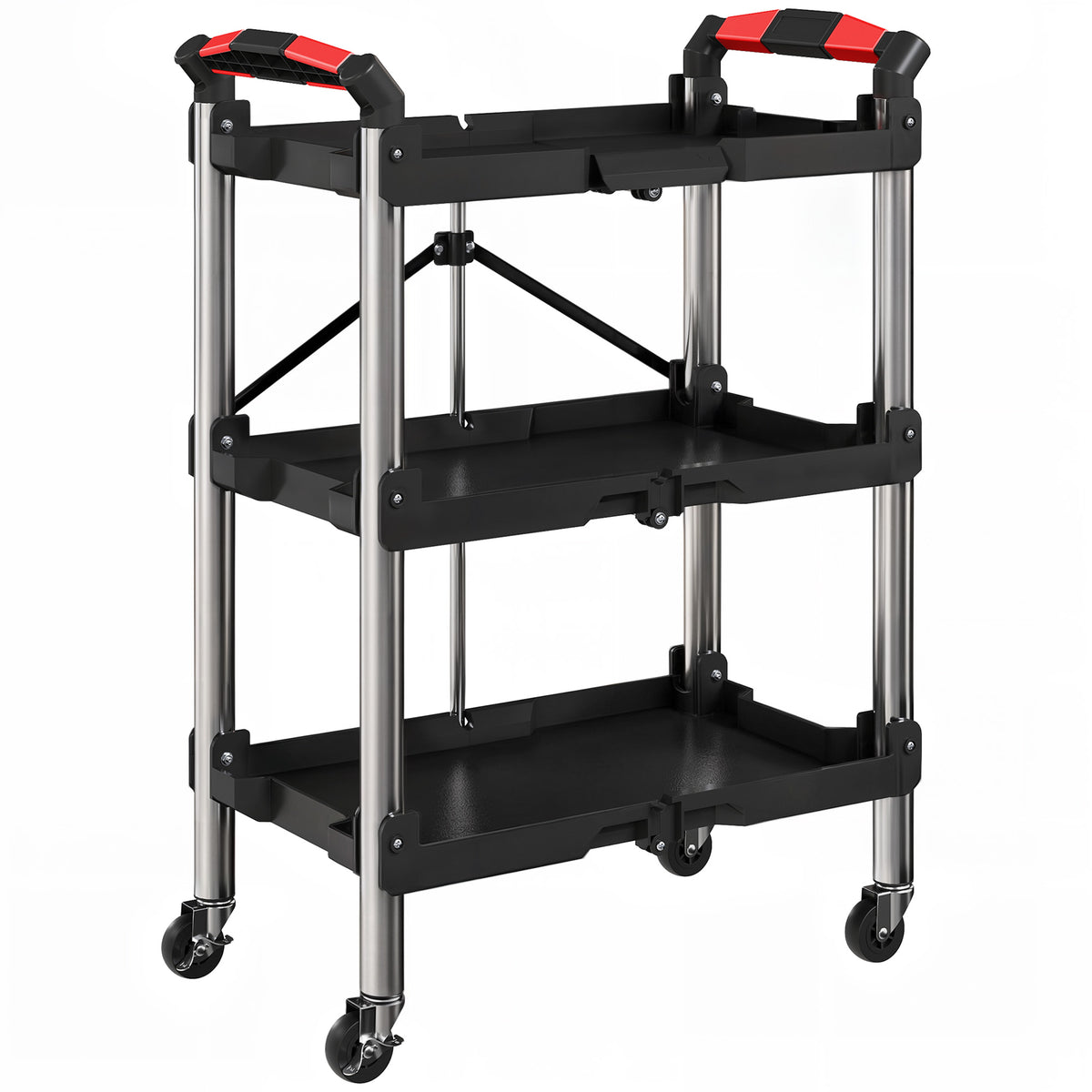 HOMCOM Werkzeug-Trolley, klappbarer 3-stufiger Werkzeugwagen, Kunststoff, Stahl, Schwarz