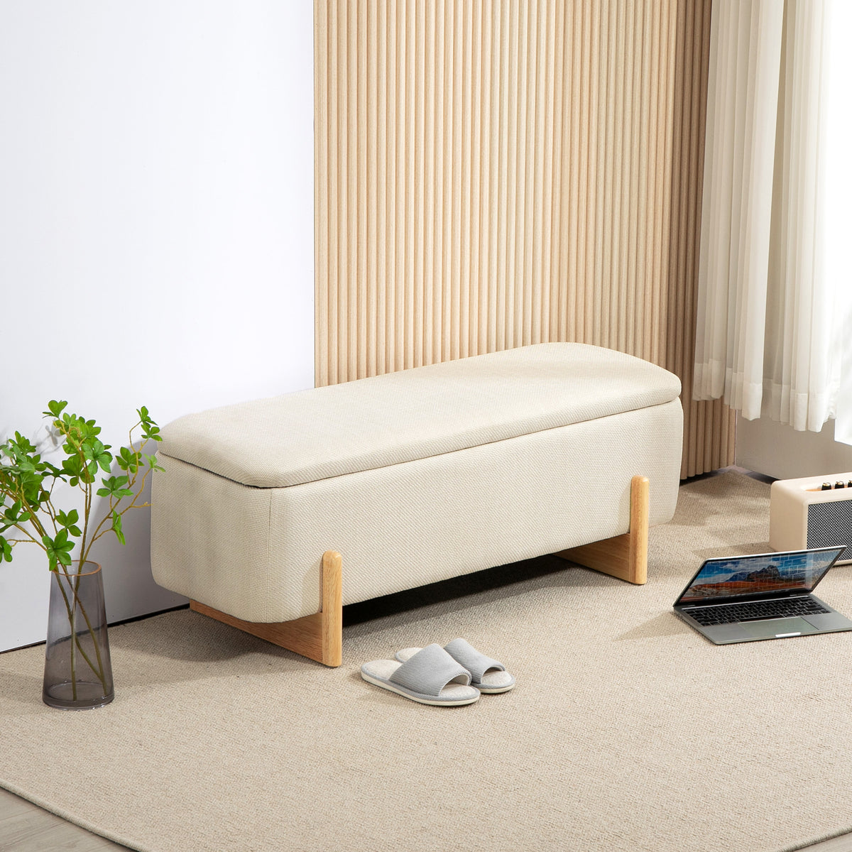 HOMCOM Hocker mit Stauraum, Sitzbank mit Schaumstoffpolsterung, Leinenimitat, 111 x 44 x 44,5 cm – Produktabbildung 2