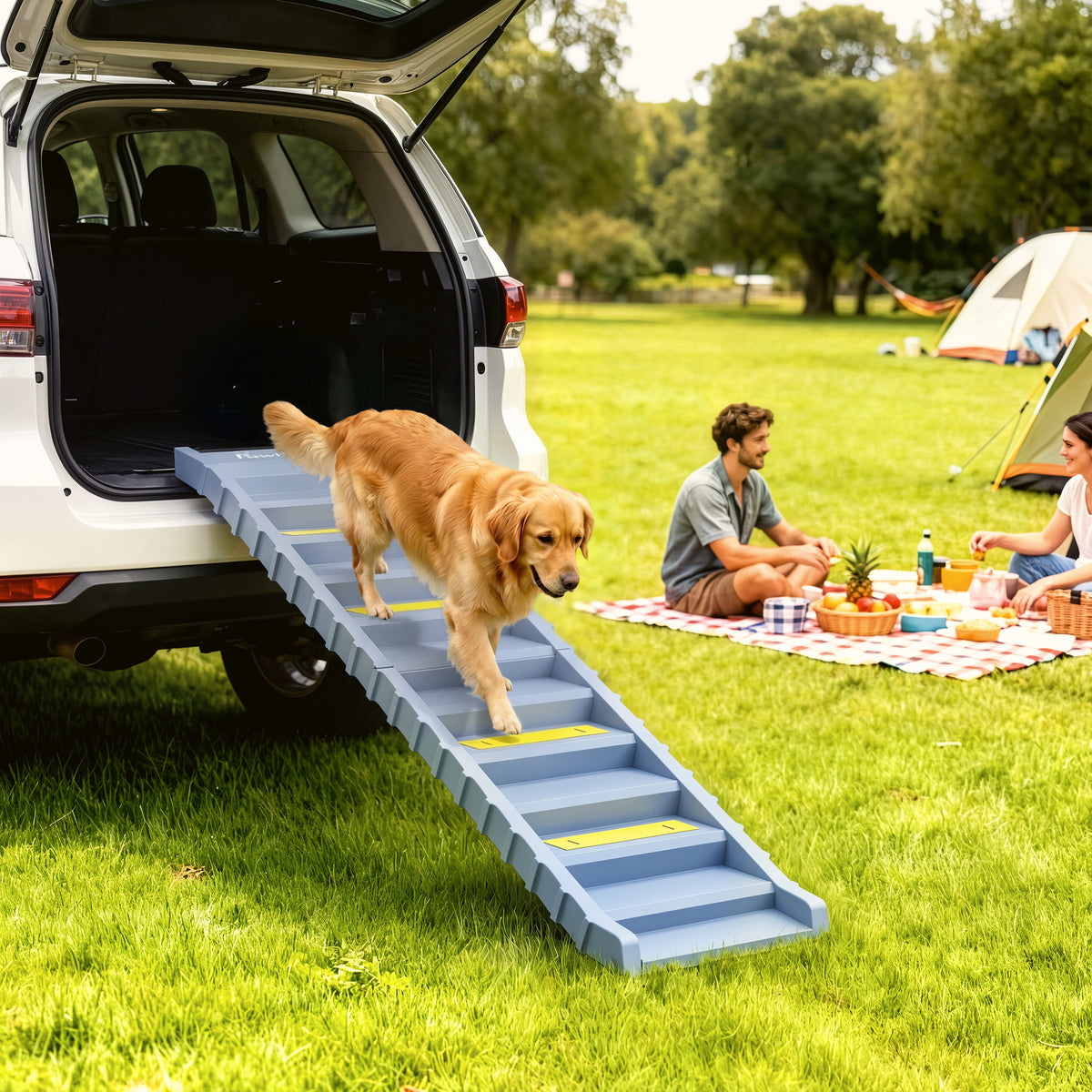 PawHut Hunderampe Auto klappbar Hundetreppe mit 10 Stufen Rutschfester Oberfläche, 154x40cm für groß – Produktabbildung 2