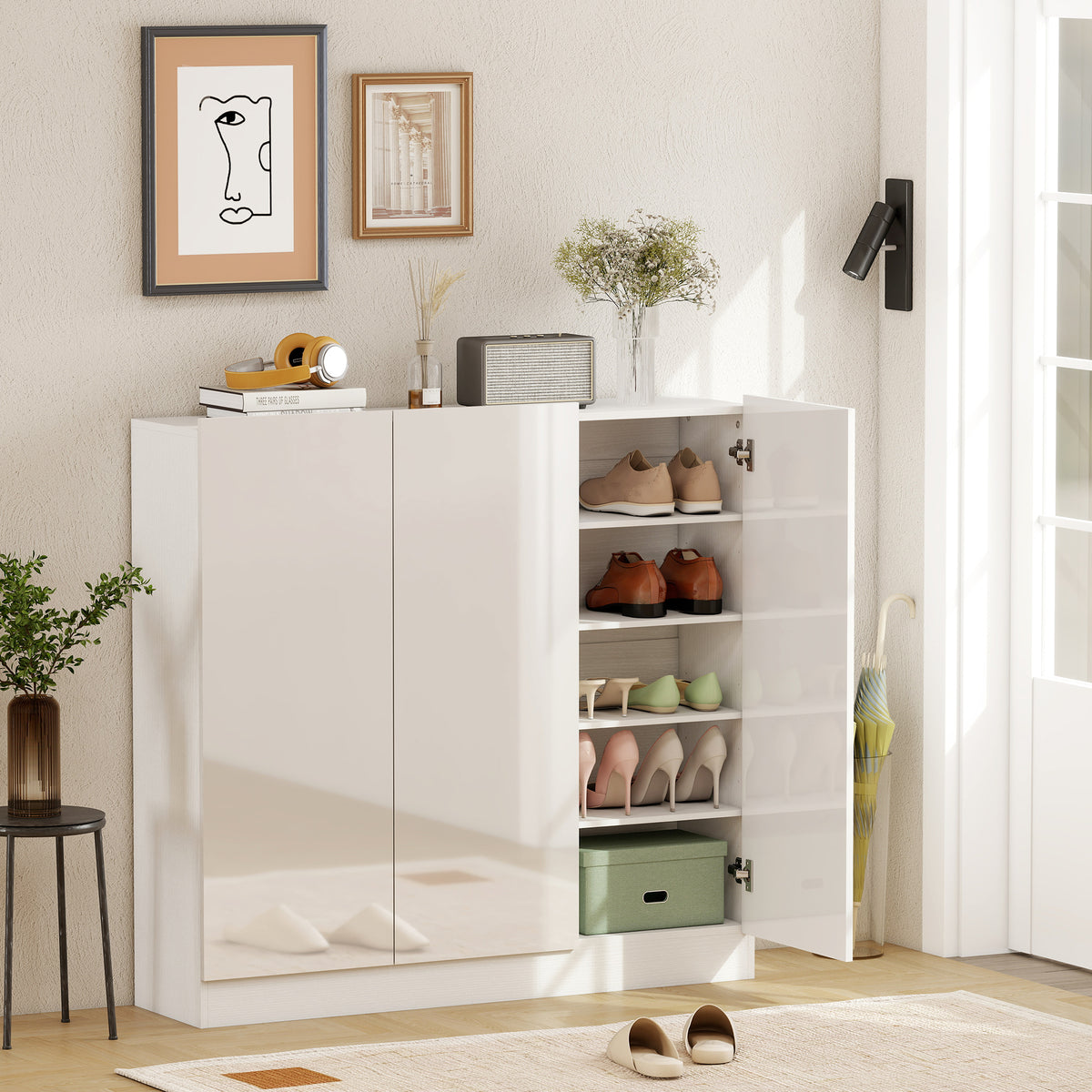 HOMCOM 5-stufiger Schuhschrank für 30 Paar Schuhe, verstellbare Regale, für Eingangsbereich, Flur, Weiß – Produktabbildung 2