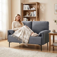 HOMCOM 2-Sitzer-Sofa, dicke Kissen, samtiger Bezug, Polstersofa, Schwarz – Produktabbildung 6