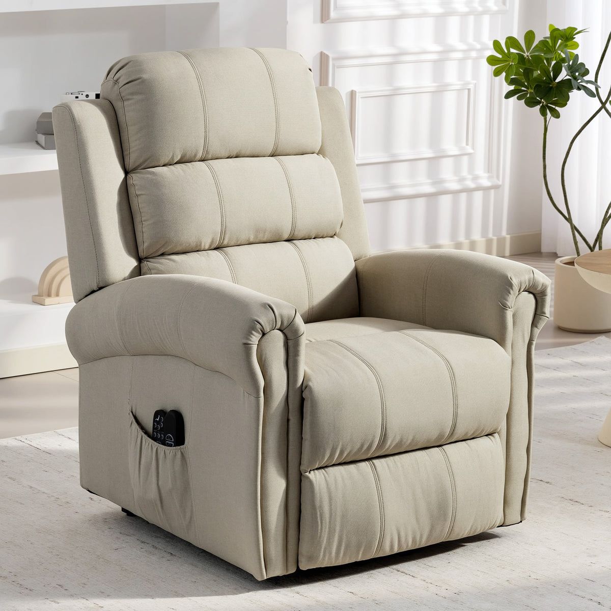 Massage recliner with lift assist, relaxation chair, vibration motors, with tilt function, linen look, beige (2)