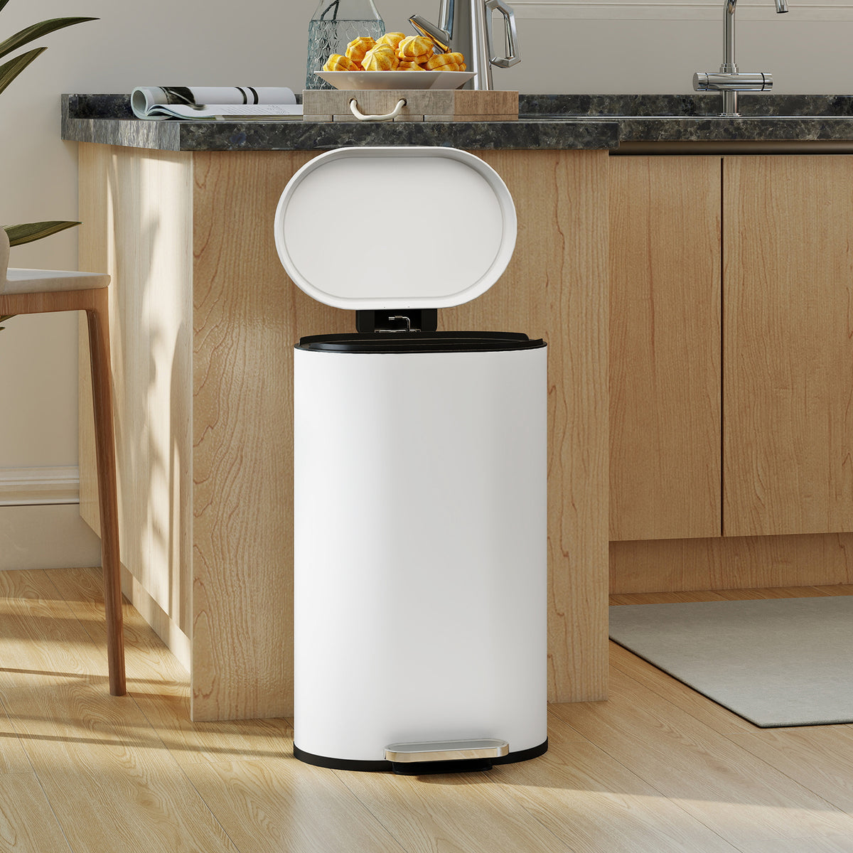 HOMCOM Mülleimer Küche 30 Liter Treteimer mit Soft-Close-Deckel, Pedal aus Metall, Cremeweiß, 36,5 X 31 – Produktabbildung 2