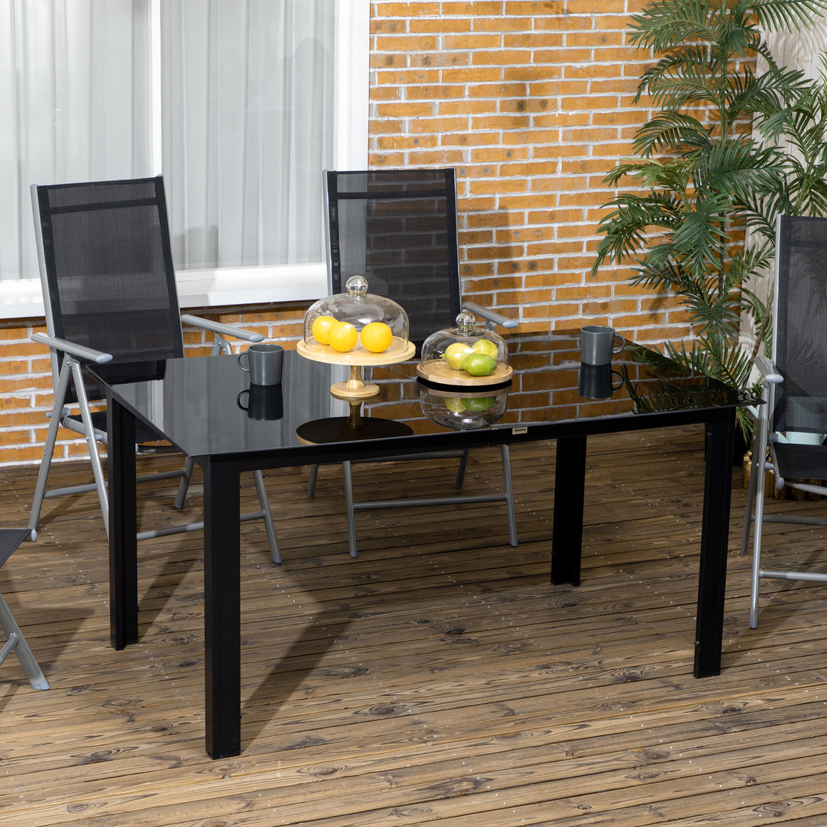 Outsunny Gartentisch für 6 Personen, wetterbeständig, gehärtetes Glas, Terrassentisch, 150 cm x 90 cm x – Produktabbildung 2