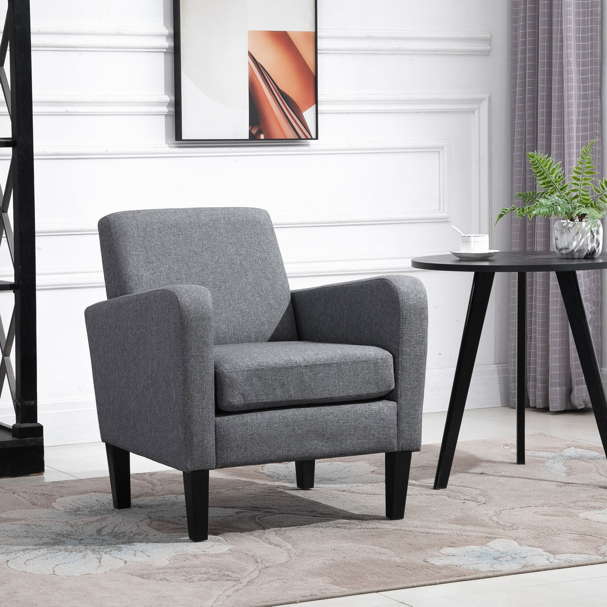 Einzelsessel, Relaxsessel, Polstersessel mit Holzfüßen, Stoff in Leinenoptik, 66 x 72 x 74 cm, Hellgrau – Produktabbildung 2