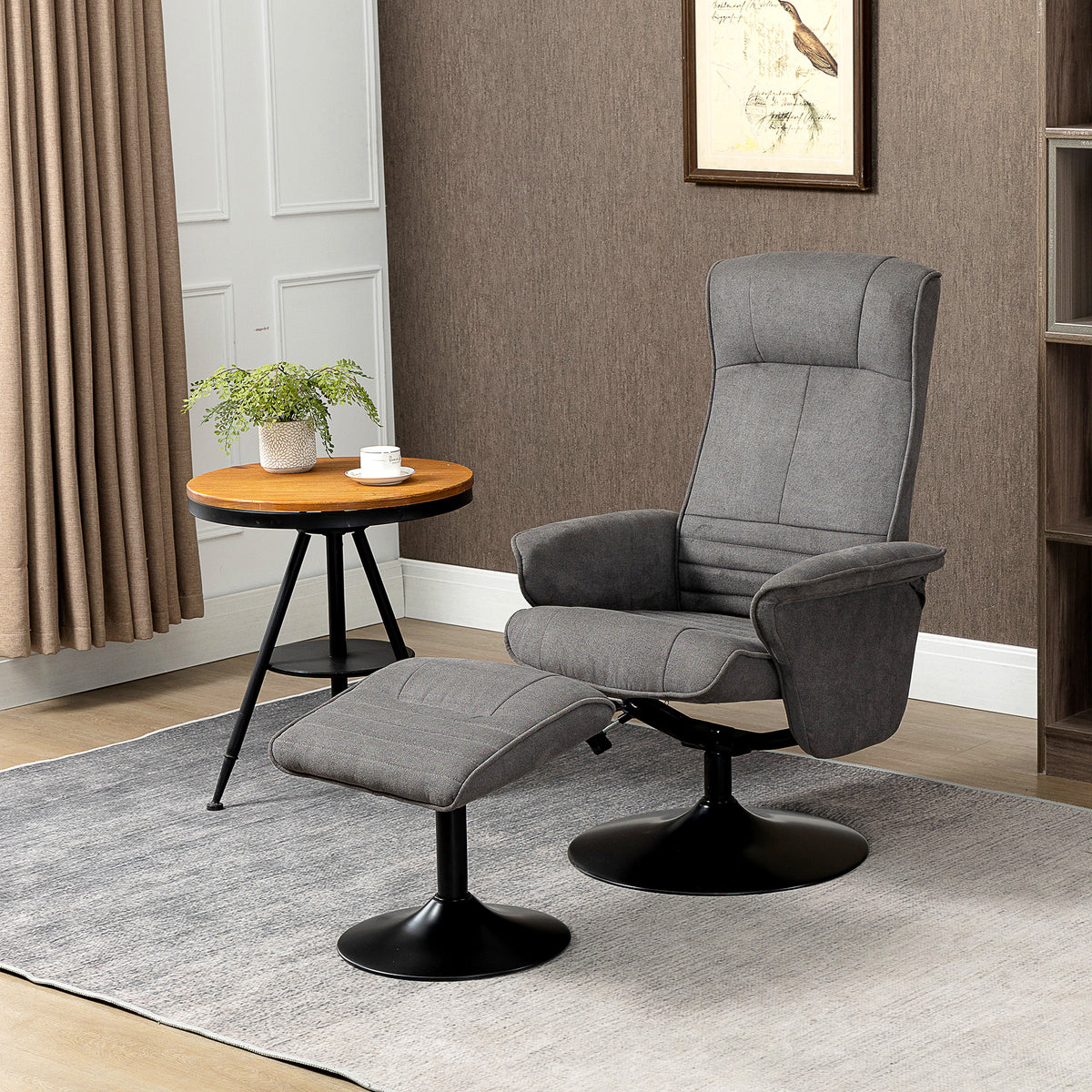 Recliner chair with footstool, adjustable backrest, 69 cm x 71 cm x 104 cm, dark gray + black (2)