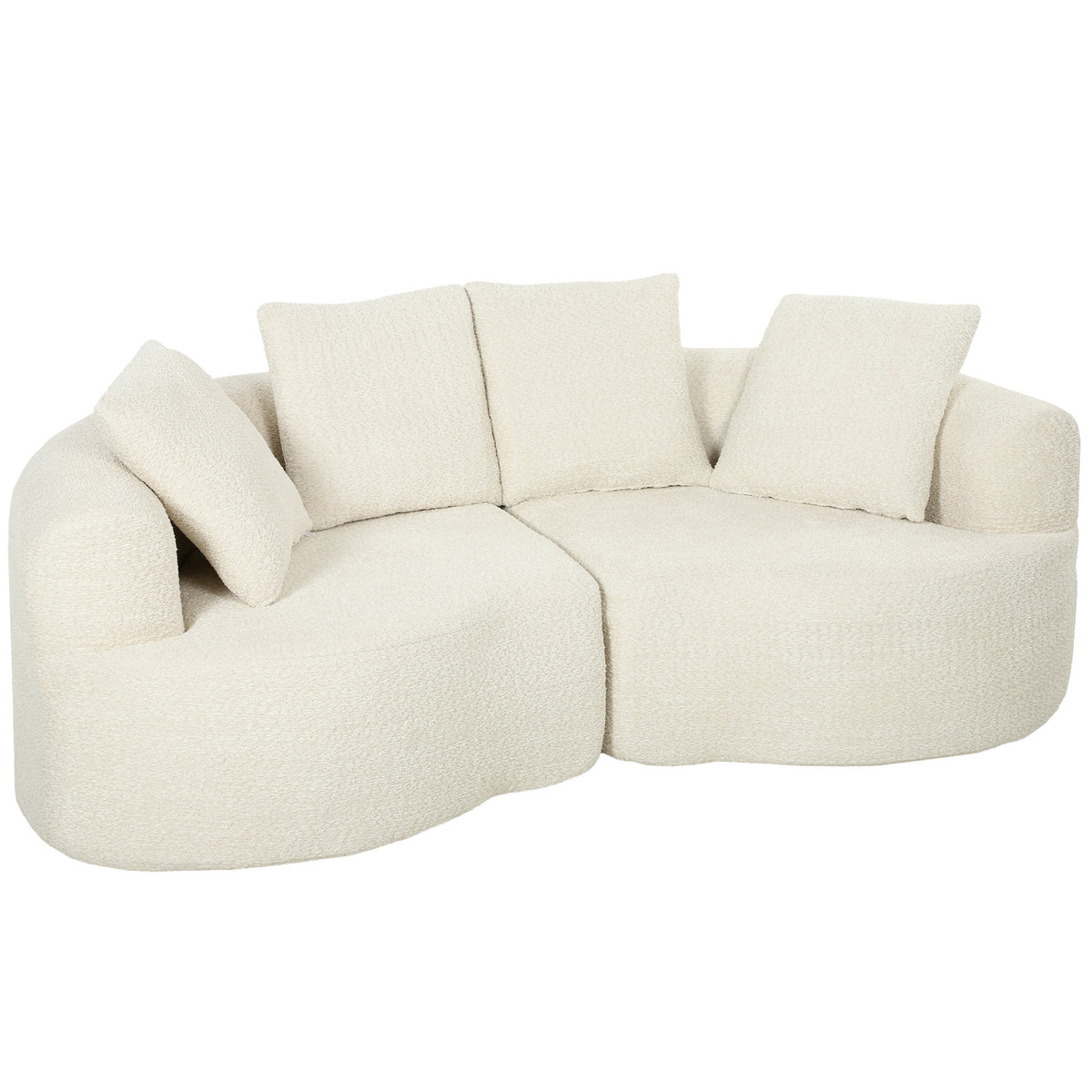3-Seater Sofa 207 cm Cloud Sofa with Chenille Look, 4 Throw Pillows for Bedroom, Tool-Free Assembly, Cream White