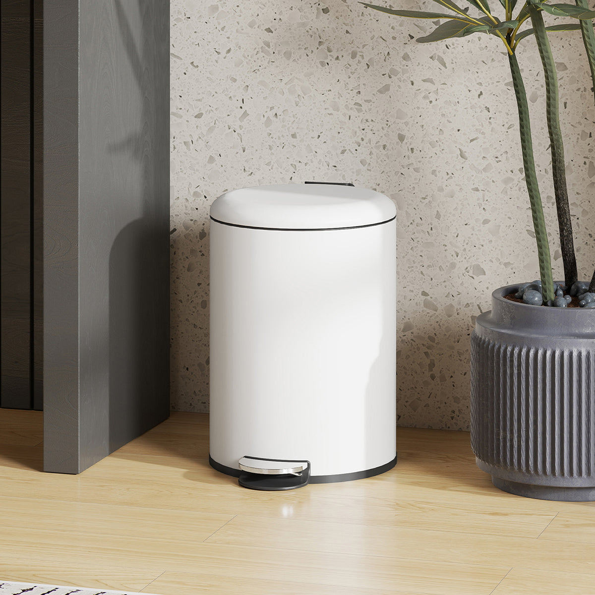 HOMCOM Mülleimer 20L, mit Pedal, Inneneimer, fingerabdrucksicher, leises Schließen, Cremeweiß – Produktabbildung 2