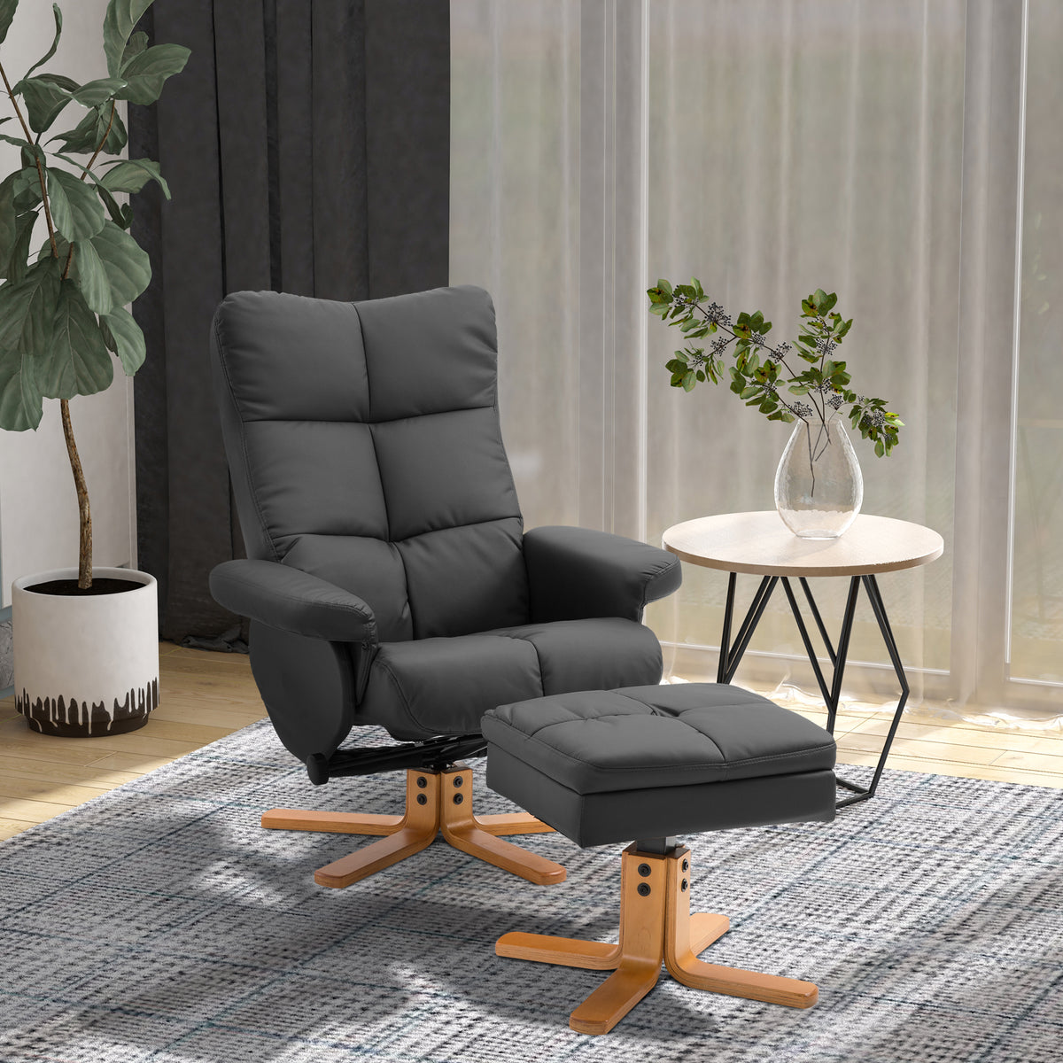 Recliner chair with ottoman, storage space, upholstered TV chair with reclining function, 360° swivel TV (2)