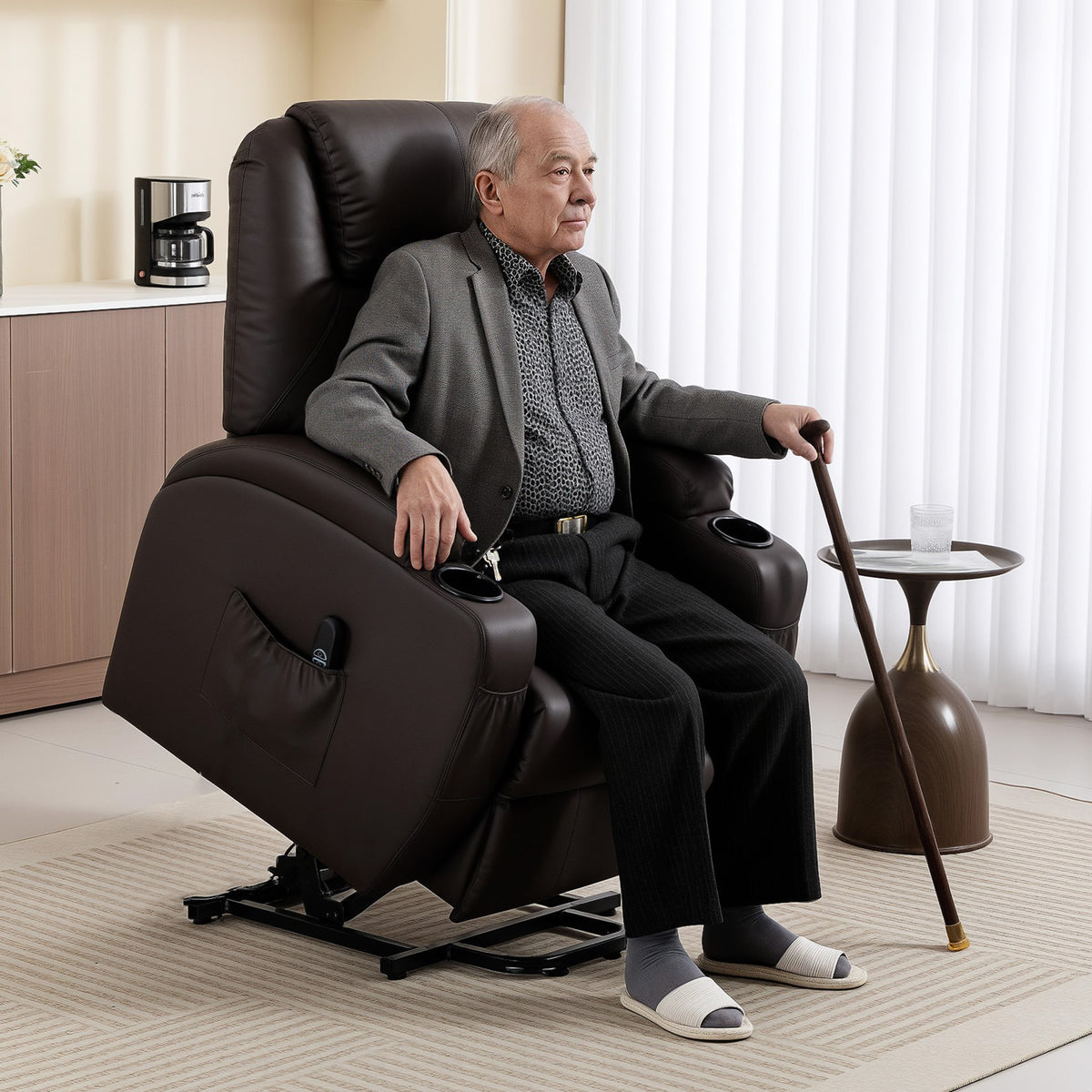 HOMCOM Aufstehsessel, Relaxsessel mit Aufstehhilfe, inkl. Fernbedienung, Becherhalter, verstellbare – Produktabbildung 2