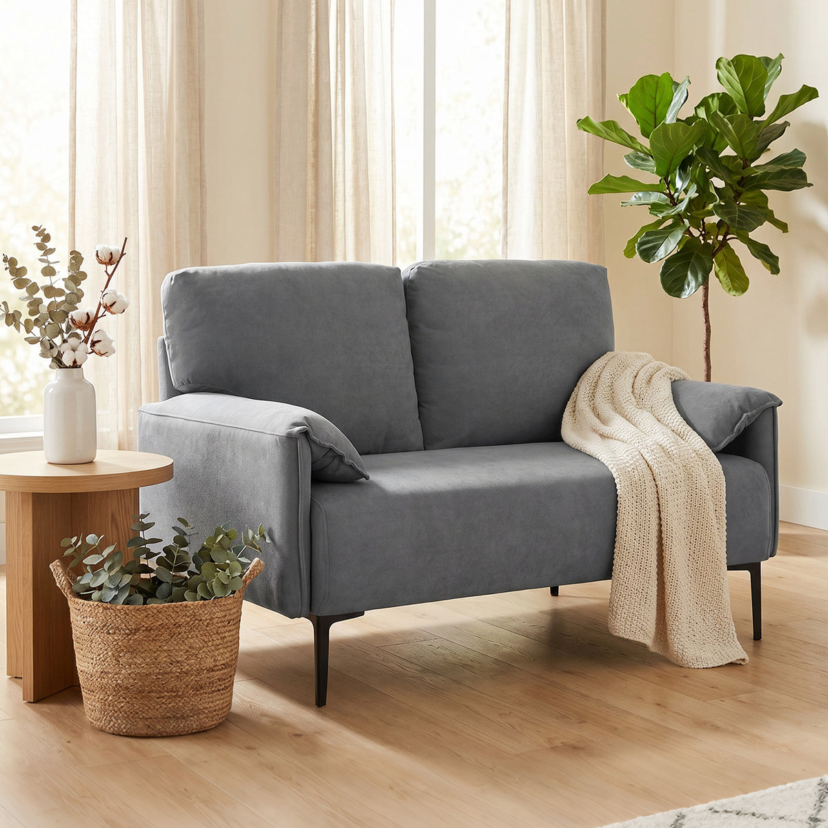 HOMCOM 2-Sitzer-Sofa, dicke Kissen, samtiger Bezug, Polstersofa, Schwarz – Produktabbildung 2