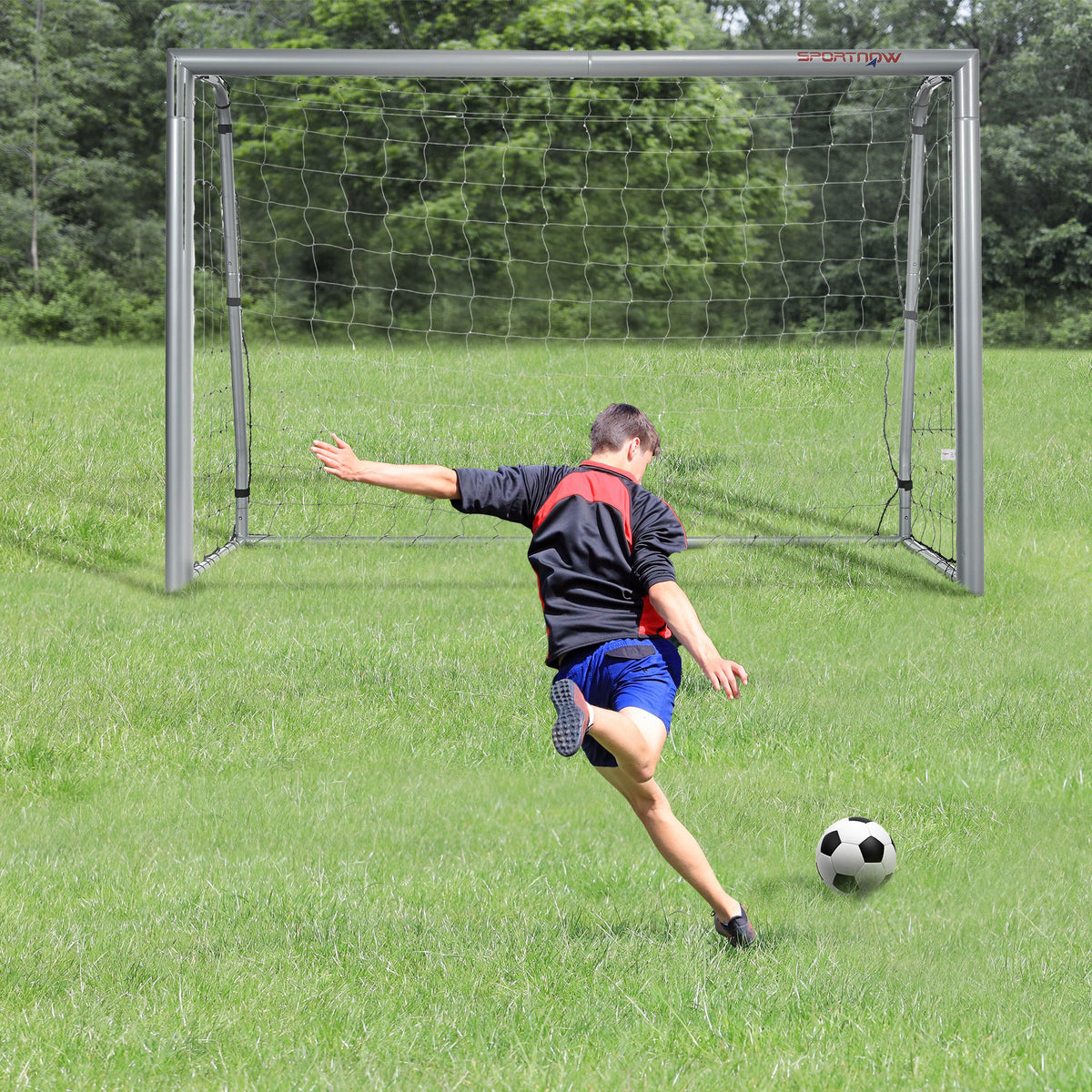 Weatherproof football goal, sturdy metal frame, tear-resistant net, 160H x 240L x 85W cm, grey (2)