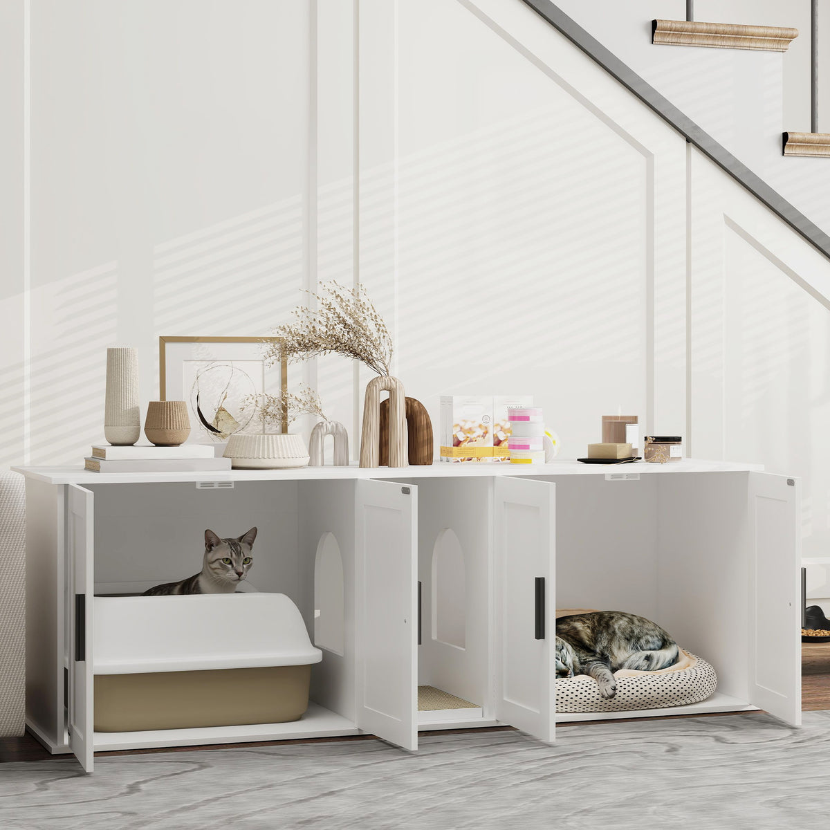 PawHut Katzenklo-Schrank Katzenhaus mit Tür Trennwand Katzentoilette für große Katzen 145 x 49 x 51 cm – Produktabbildung 2