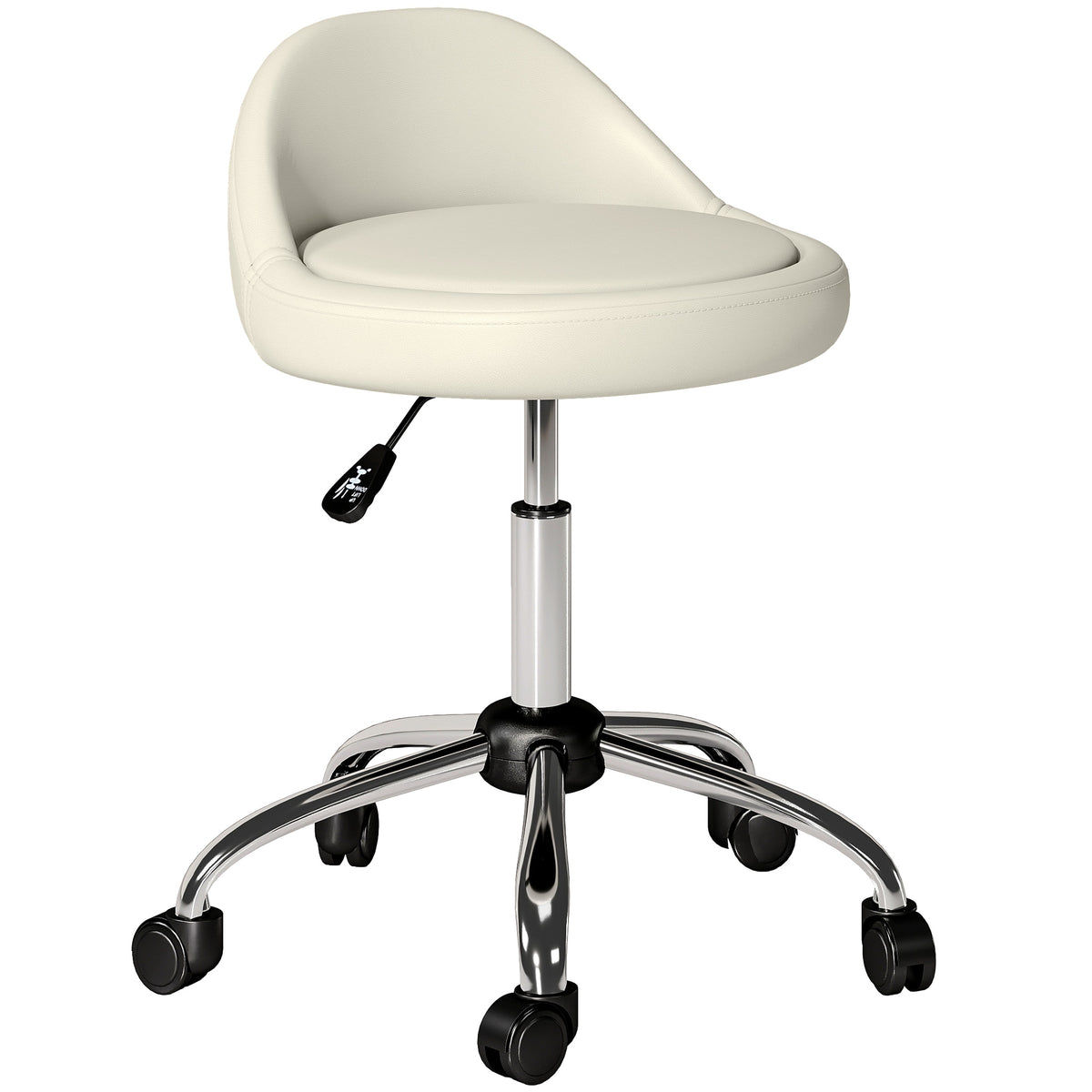 Work stool, swivel stool, rolling stool, height-adjustable, rotating seat, 50 cm x 50 cm x 83 cm, white