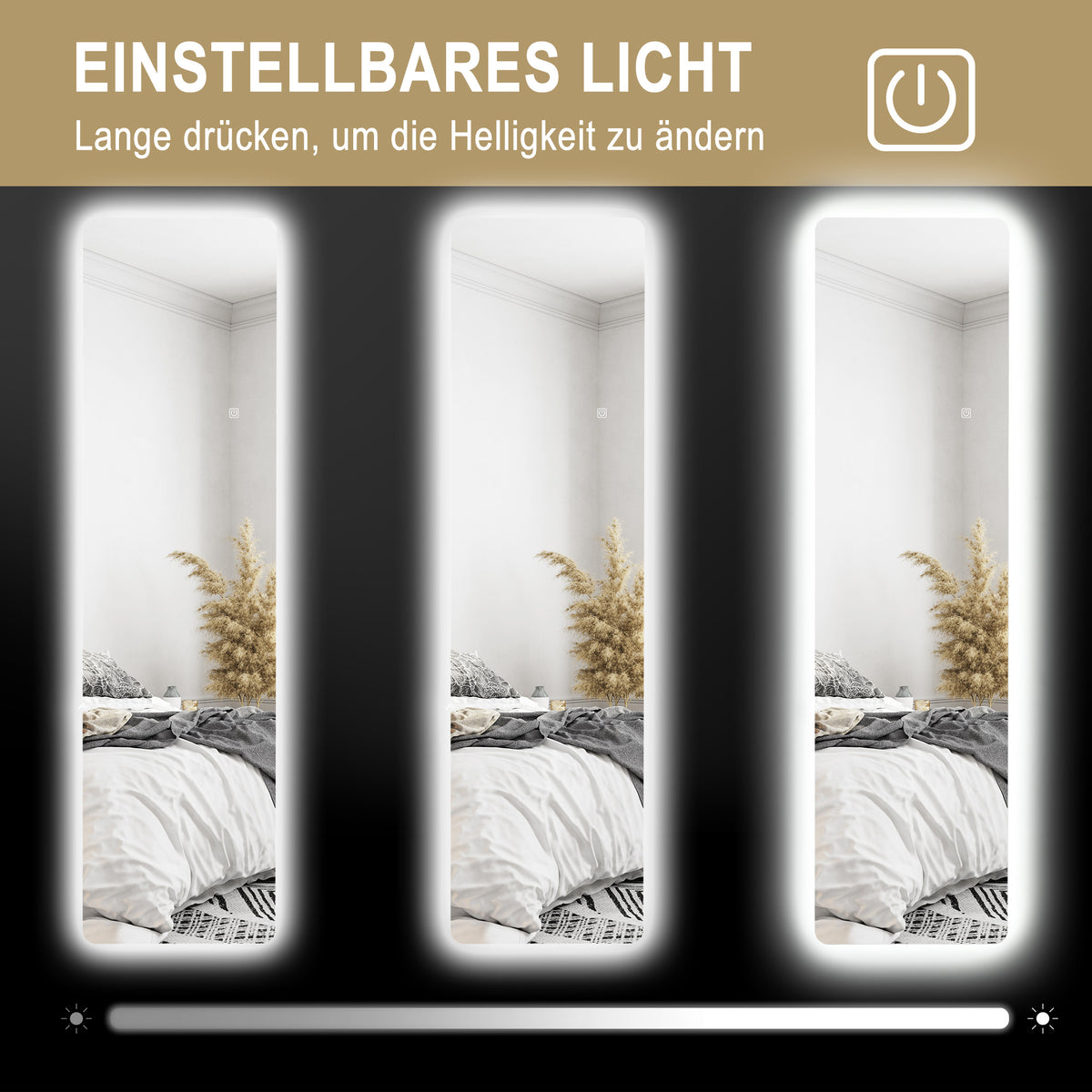 HOMCOM LED Ganzkörperspiegel, Touch-Steuerung, dimmbar, rahmenlos, 40 x 150 cm – Produktabbildung 5