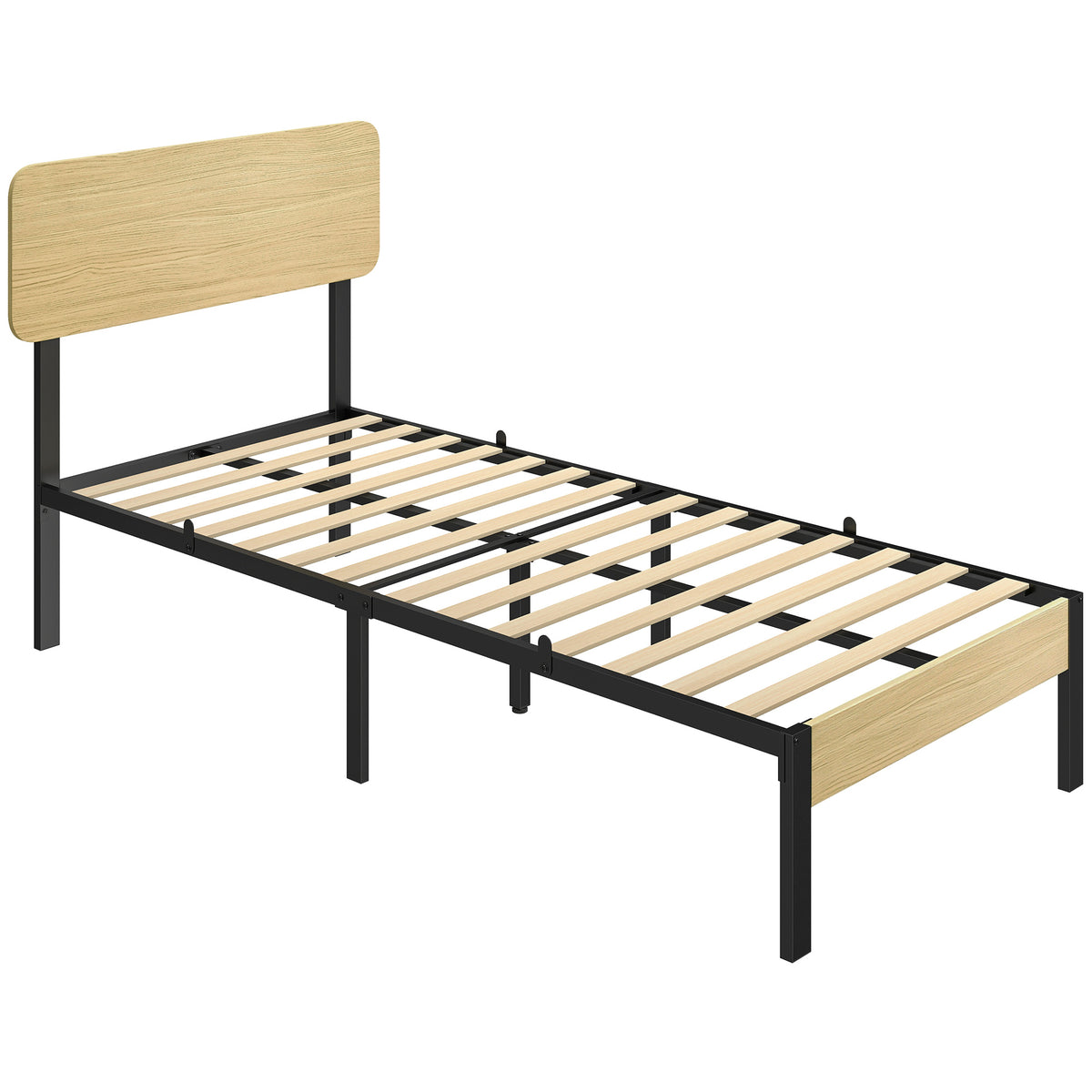 HOMCOM Bettgestell 90 x 200 cm mit Kopfteil, Plattformbett, Einzelbett mit Stauraum unter dem Bett