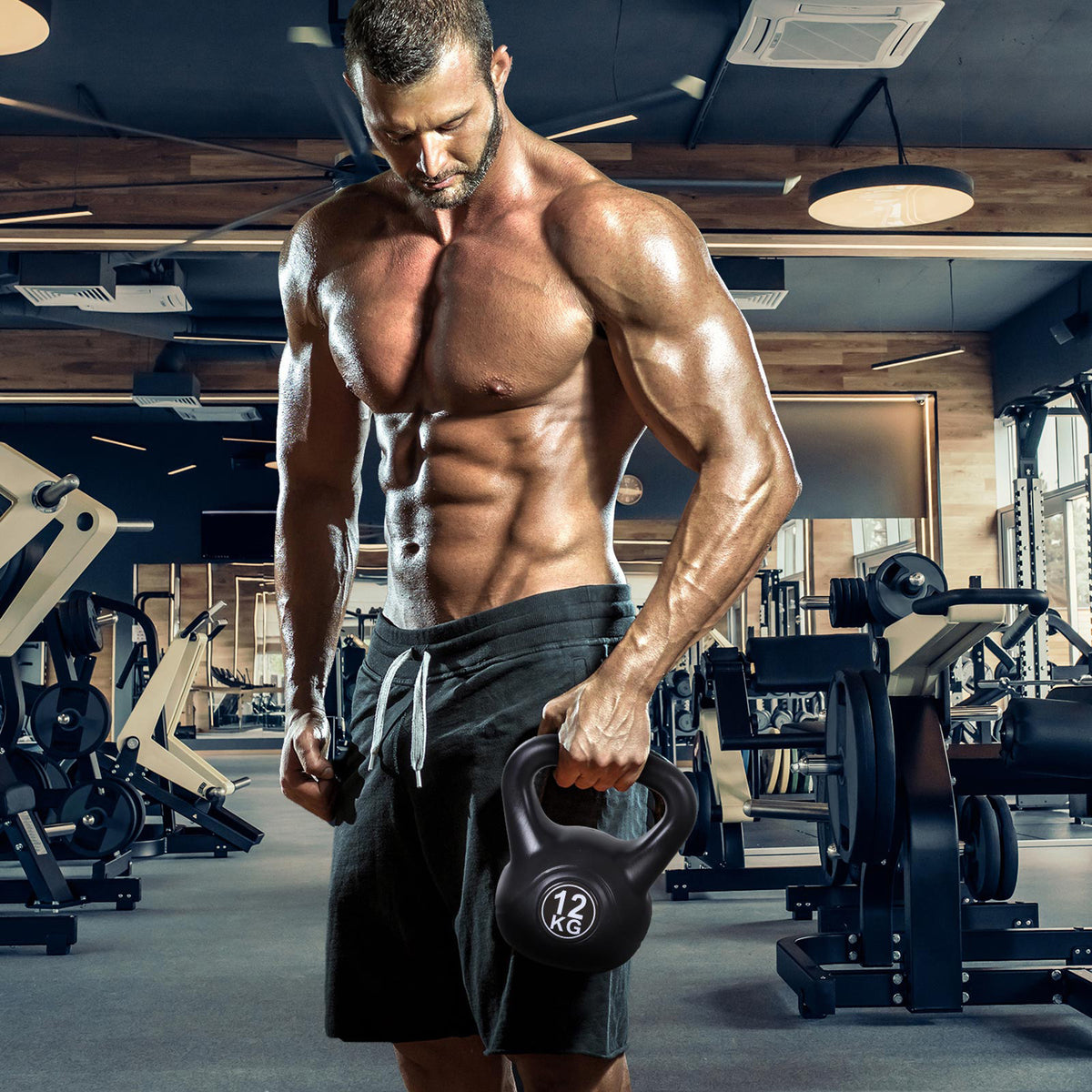HOMCOM Kettlebell Kugelhantel 12 kg Gewicht-Hantel mit Sand befüllt für Anfänger Schwarz – Produktabbildung 2