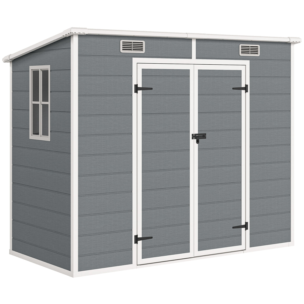 Outsunny 2,4 x 1,3 m Gartenschuppen, Kunststoff-Gartenhaus mit Boden, Fenster, verschließbare Türen, für