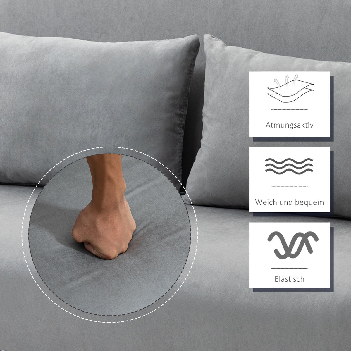 HOMCOM Schlafsofa, Doppelsofa, Gästebett, inklusive 2 Kissen, Grau – Produktabbildung 7