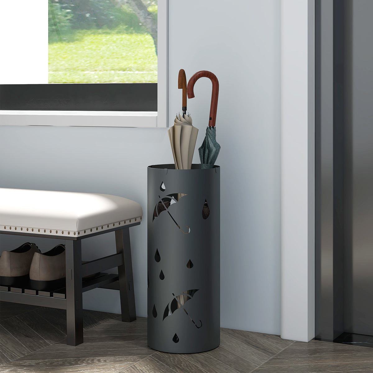 HOMCOM Schirmständer, Stahl, Säulenform, Herausnehmbares Bodenfach, Ø17 x 41H cm, Grau – Produktabbildung 2