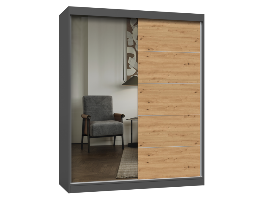 Kleiderschrank IGA 160 A/C ANTHRAZIT ARTISAN 1 x Spiegel Sprossen für Schlafzimmer Flur