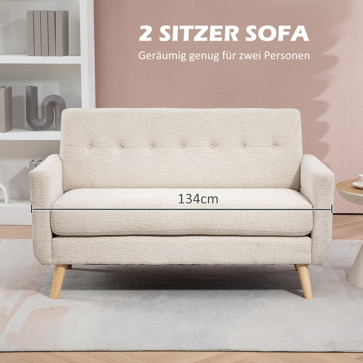 HOMCOM Zweisitzer-Sofa, komfortabel, 134x71x82 cm, Beige – Produktabbildung 4