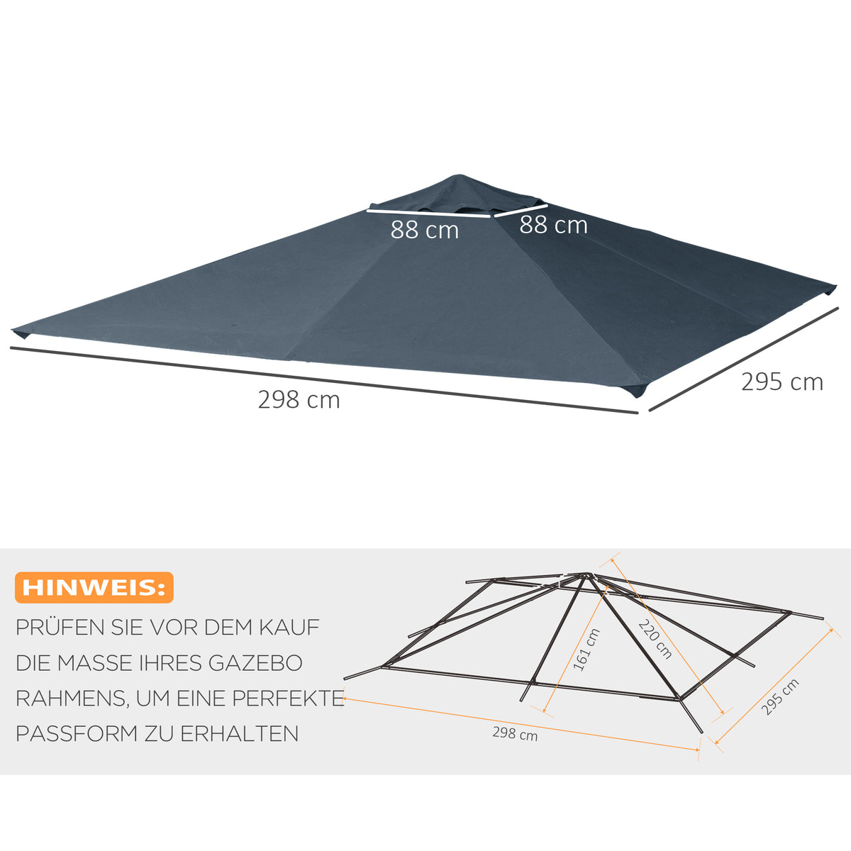 Replacement canopy for garden pavilion, polyester, 2.98 x 2.95 m, dark grey (3)