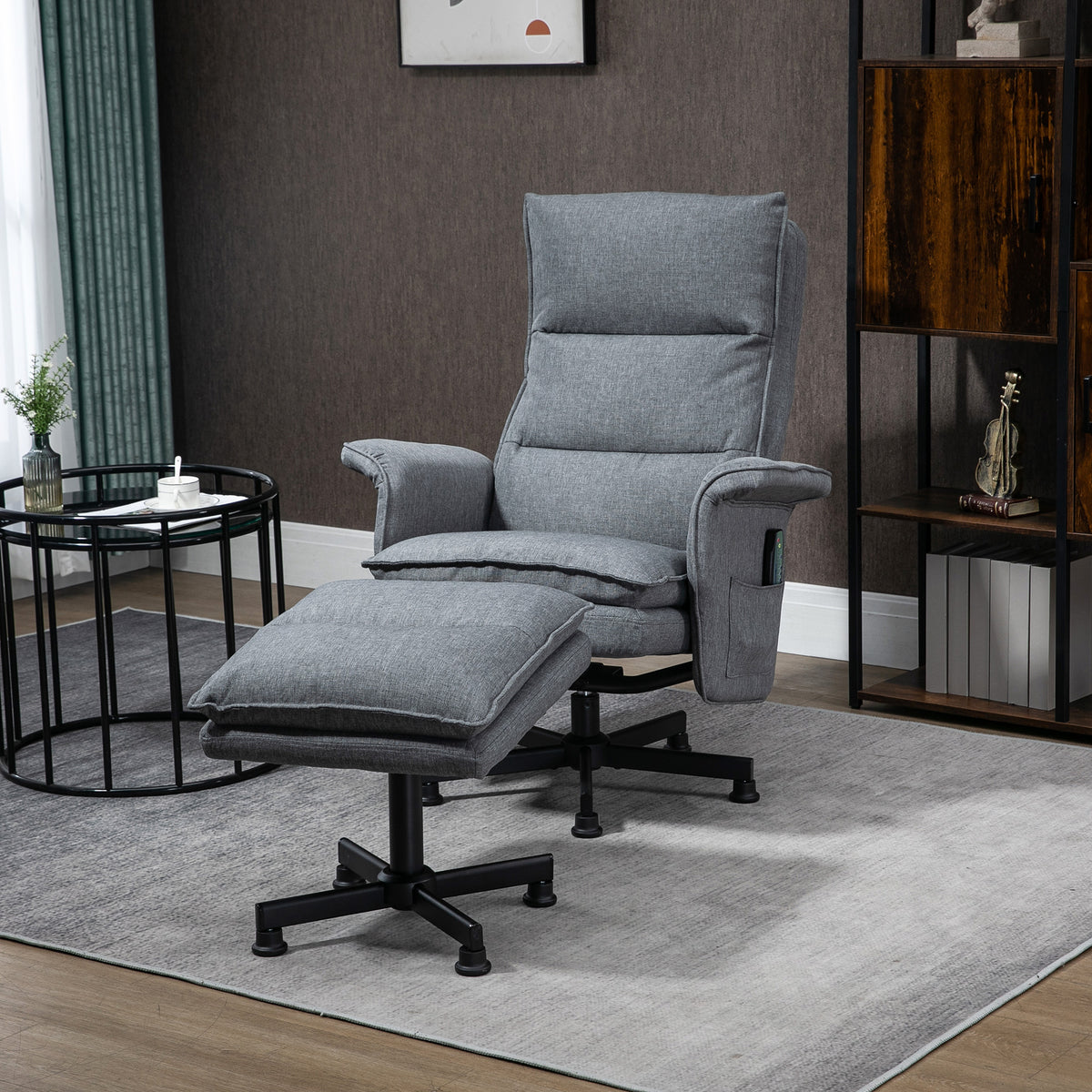Massage office chair with footstool, 8 vibration points, 1 remote control, 1 side pocket, gray (2)