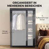 HOMCOM Mobiler Stoffkleiderschrank mit Kleiderstange und 5 Ablagefächern, Grau – Produktabbildung 4