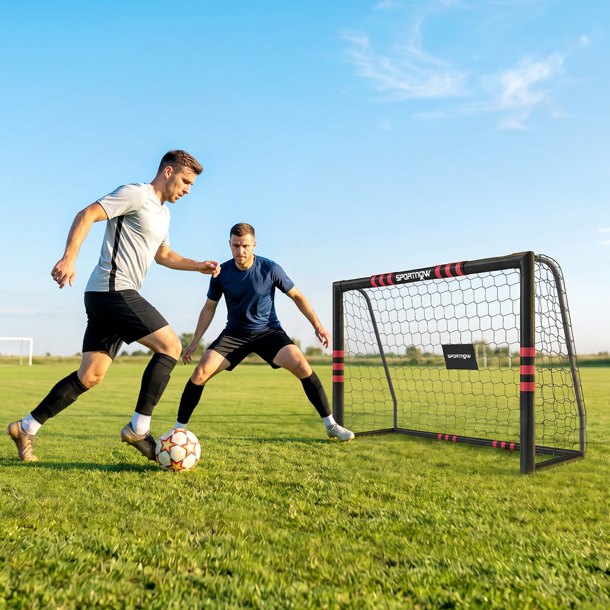 Garden soccer goal 1.8 x 1.2 m for youth & adults, robust outdoor goal with net, padding, and ground anchors (2)