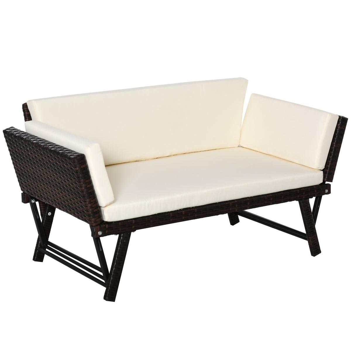 Outsunny Polyrattan Gartensofa 2 Sitzer Gartenmöbel Loungesofa Gartenbank Gartenliege klappbar Armlehnen