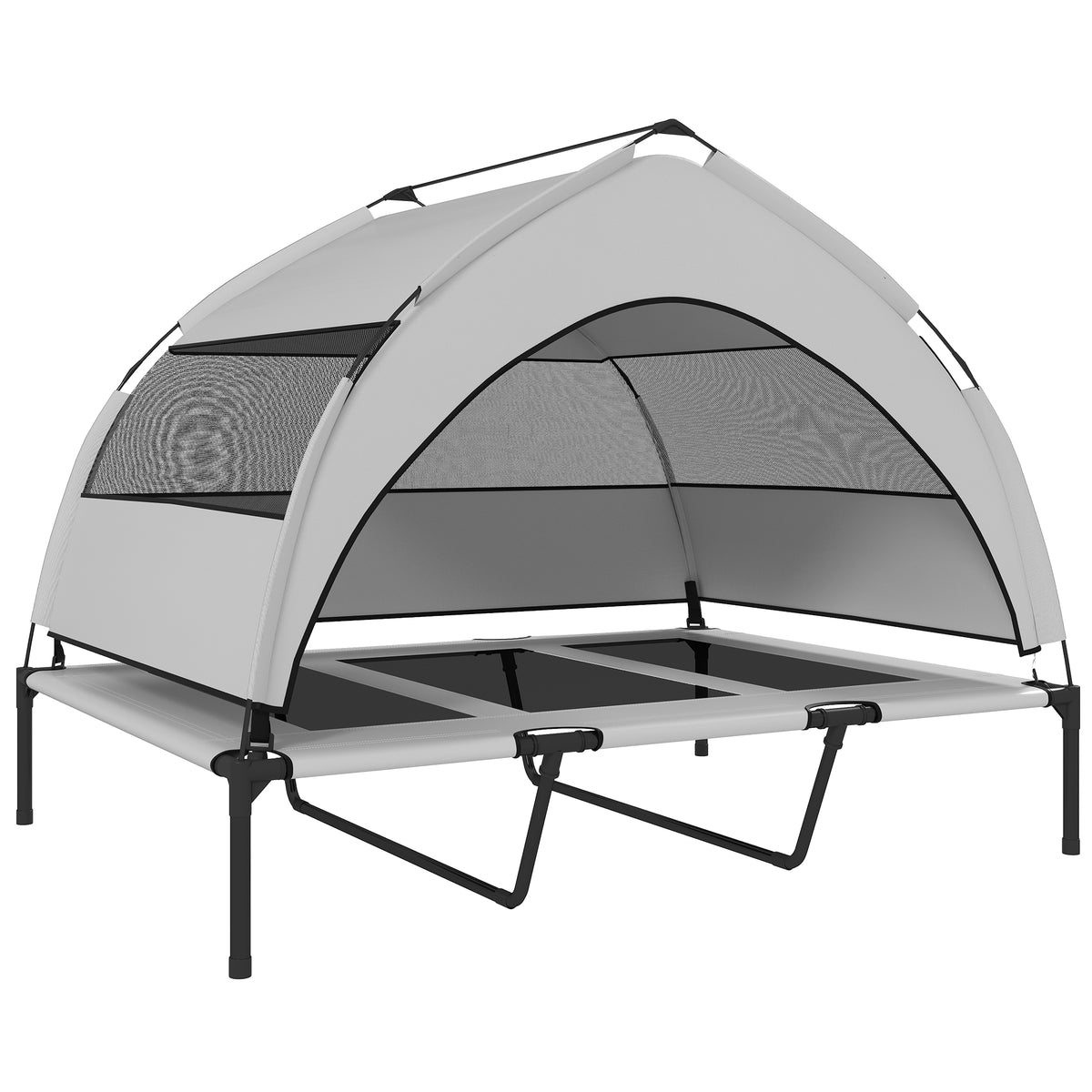 PawHut Hundeliege Outdoor mit Dach, Erhöhtes Hundebett für extra große Hunde, mit Stahlrahmen, 122x92x94cm
