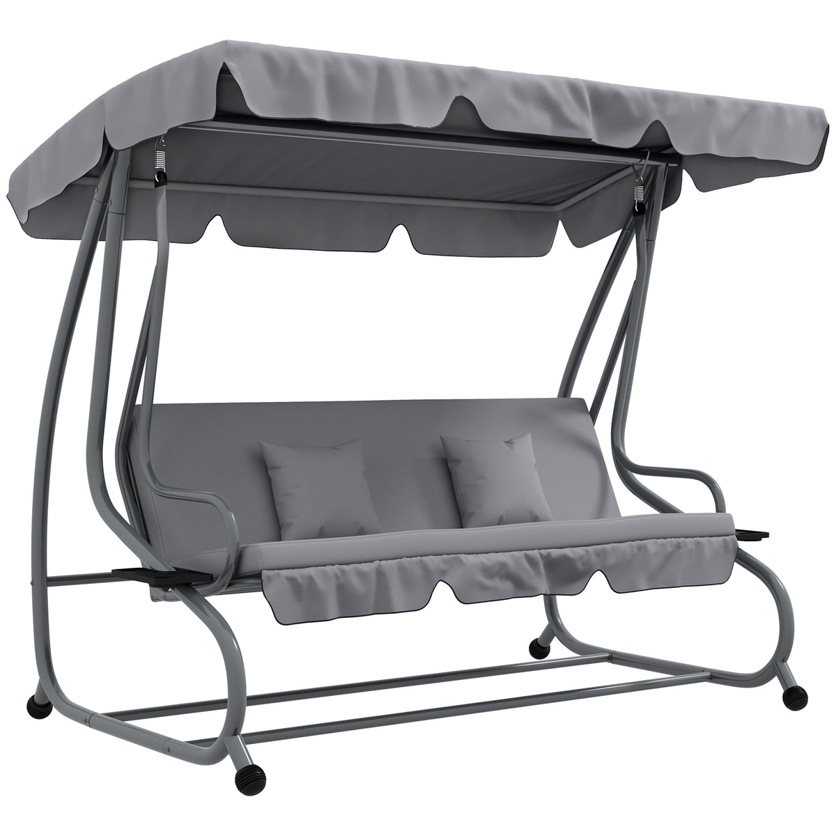 Outsunny 2-in-1 Hollywoodschaukel mit Liegefunktion, verstellbares Dach, bis 340 kg, Stahl, 200x120x164 cm