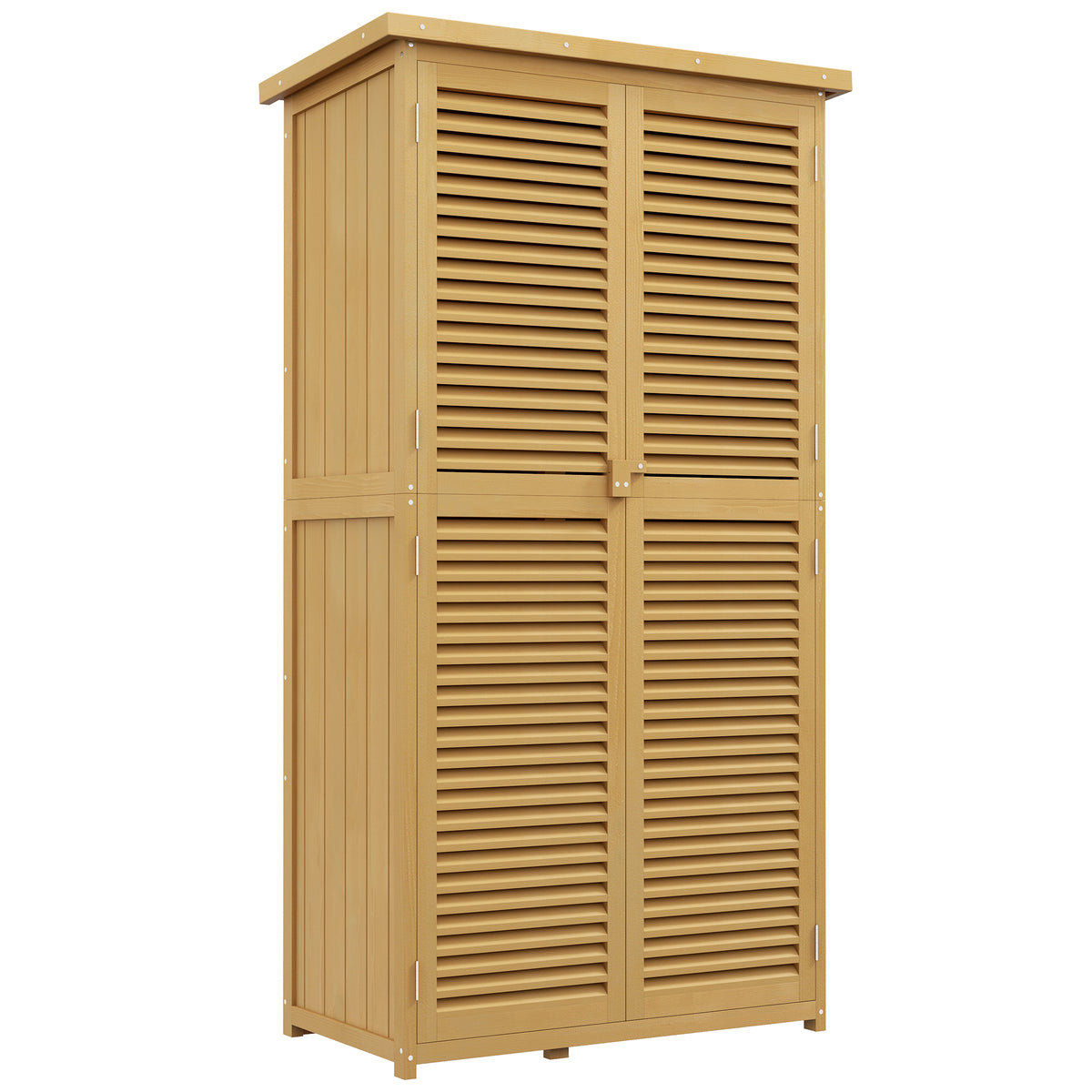 Weatherproof garden cabinet, 2 doors with lock, pine wood, 87L x 46.5W x 160H cm, light yellow