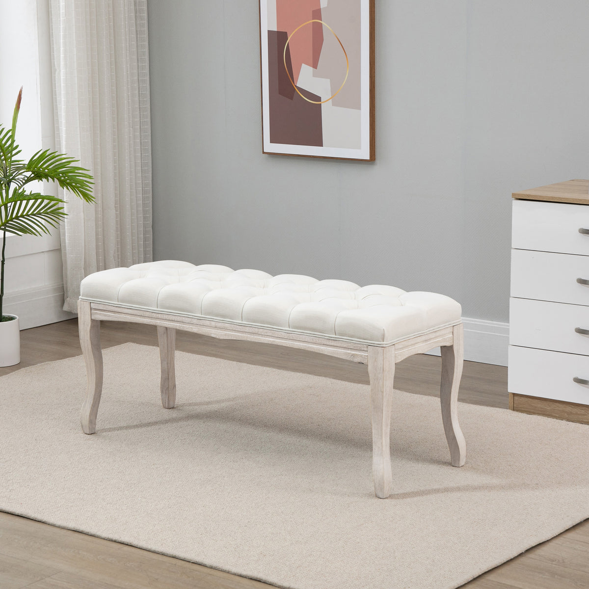 Upholstered bench with linen cover, bed bench with wooden frame, shoe bench for bedroom, living room, hallway (2)