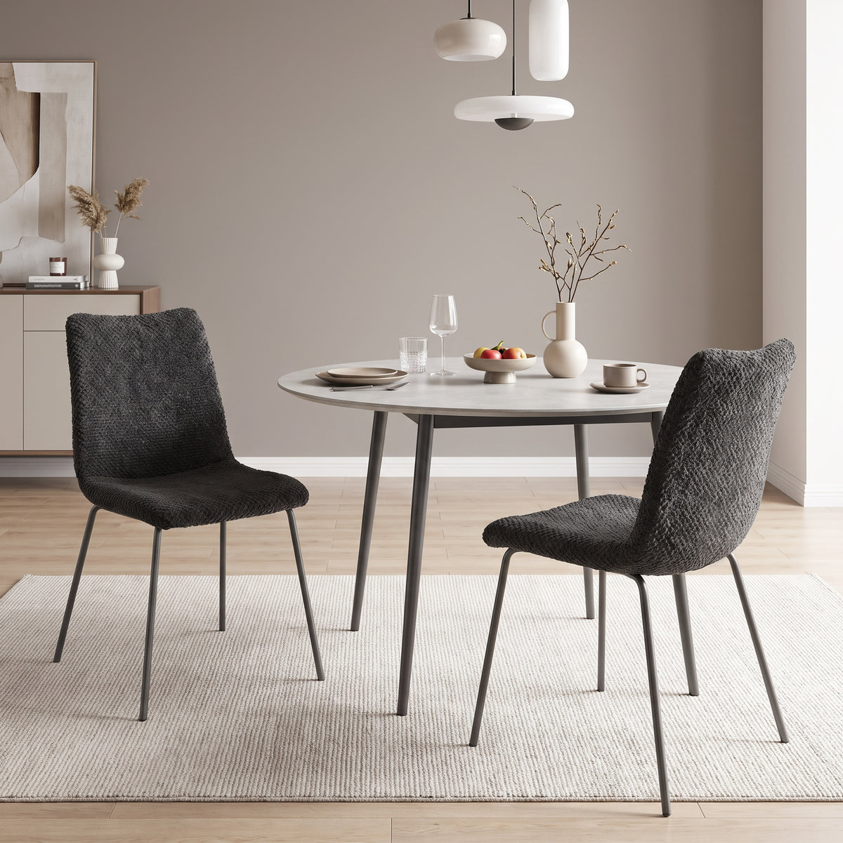 HOMCOM Esszimmerstühle 2er-Set, Küchenstühle mit Samtbezug und Metallbeinen, Dunkelgrau – Produktabbildung 2