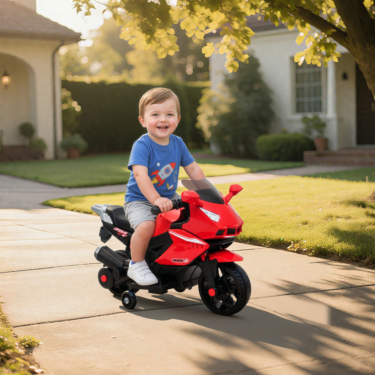 Electric motorcycle for children, horn, headlights, music function, 2.5 km/h, red (2)