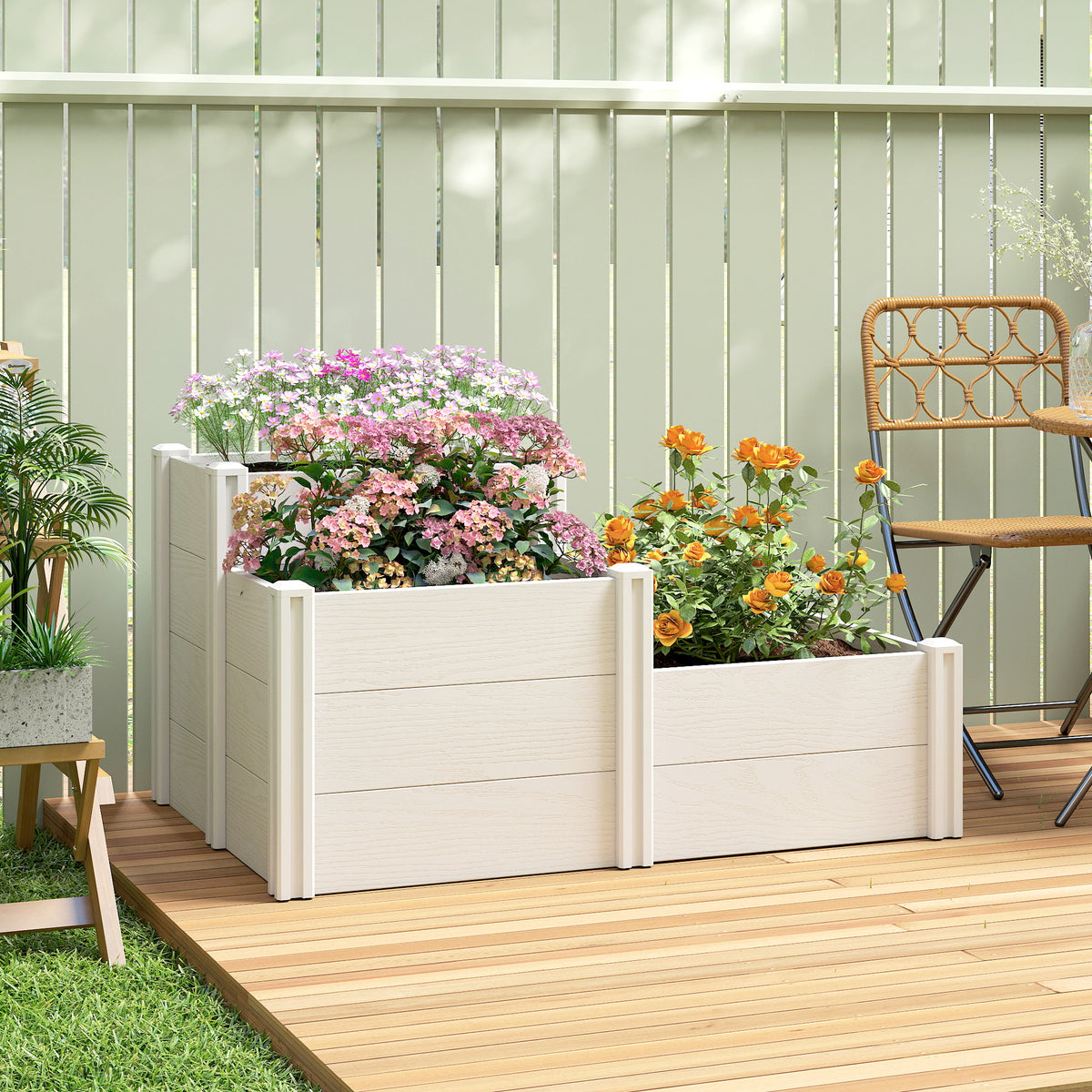 Outsunny Hochbeet 3-stufig Stapelbar Gartenbeet mit Offenem Boden, modulares Kräuterbeet DIY Montage – Produktabbildung 2