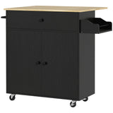 HOMCOM Küchenwagen mit Schublade, Schrankfach, Handtuchstange, 106 x 42 x 87 cm, Schwarz/Eiche