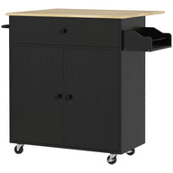 HOMCOM Küchenwagen mit Schublade, Schrankfach, Handtuchstange, 106 x 42 x 87 cm, Schwarz/Eiche