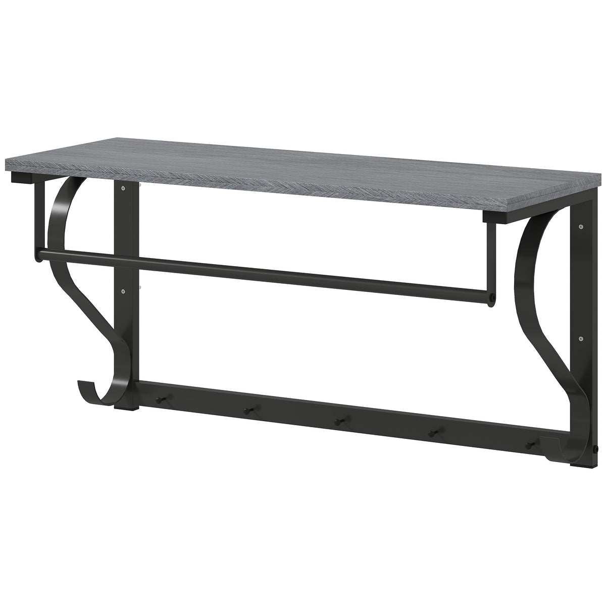 HOMCOM Wandmontierter Kleiderständer, Kleiderhaken, 5 Haken, oberes Fach, vielseitig, Grau