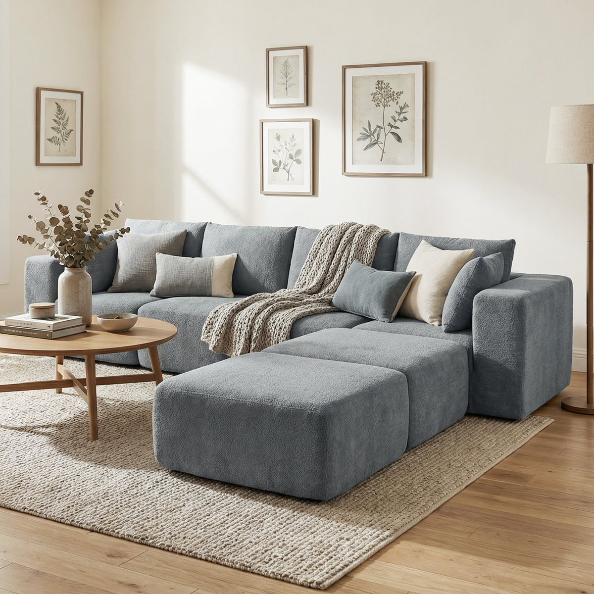 Modular corner sofa, U-shape sofa with wide and deep seat, 2 ottomans, dark gray (8)