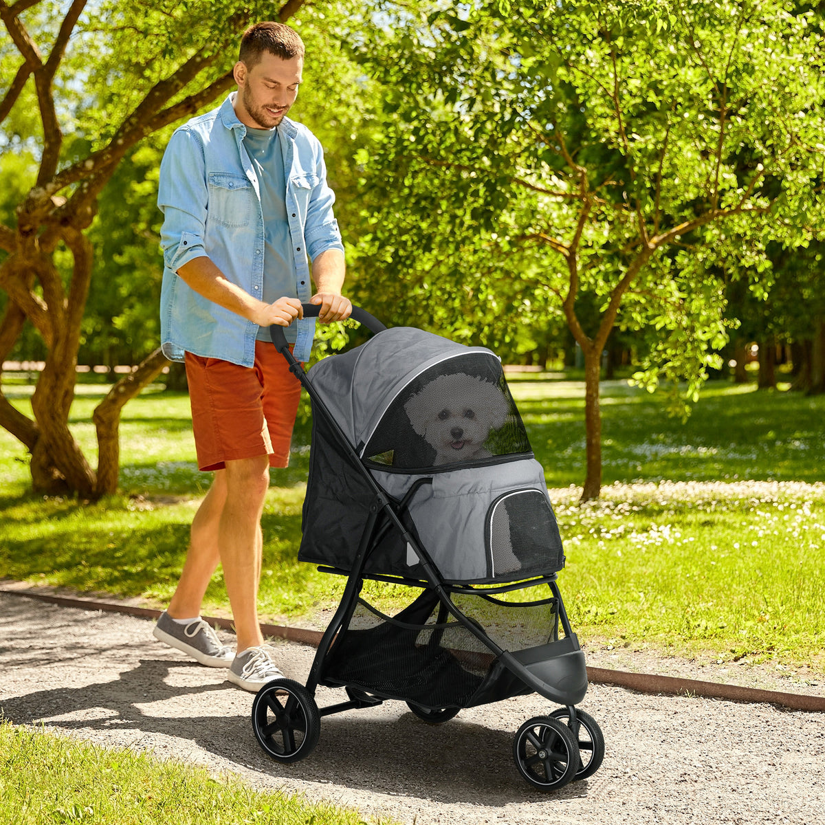 PawHut Hundebuggy Haustierwagen bis 10kg klappbar Regenschutz 2 Sicherheitsleinen 83cm x 55cm x 101cm – Produktabbildung 2