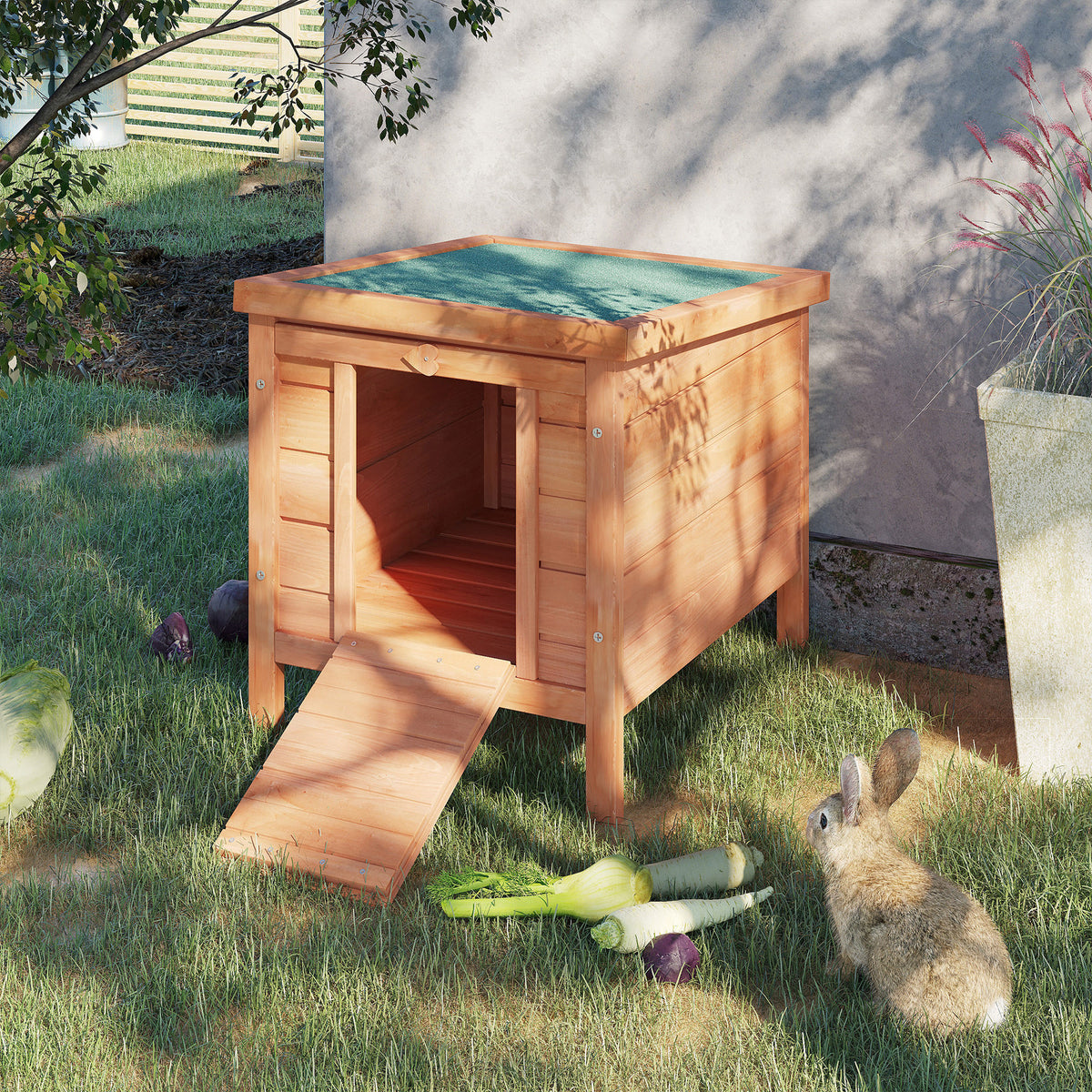 PawHut Kleintierstall Kleintierhaus mit Rampe Holz Grün + Natur – Produktabbildung 2