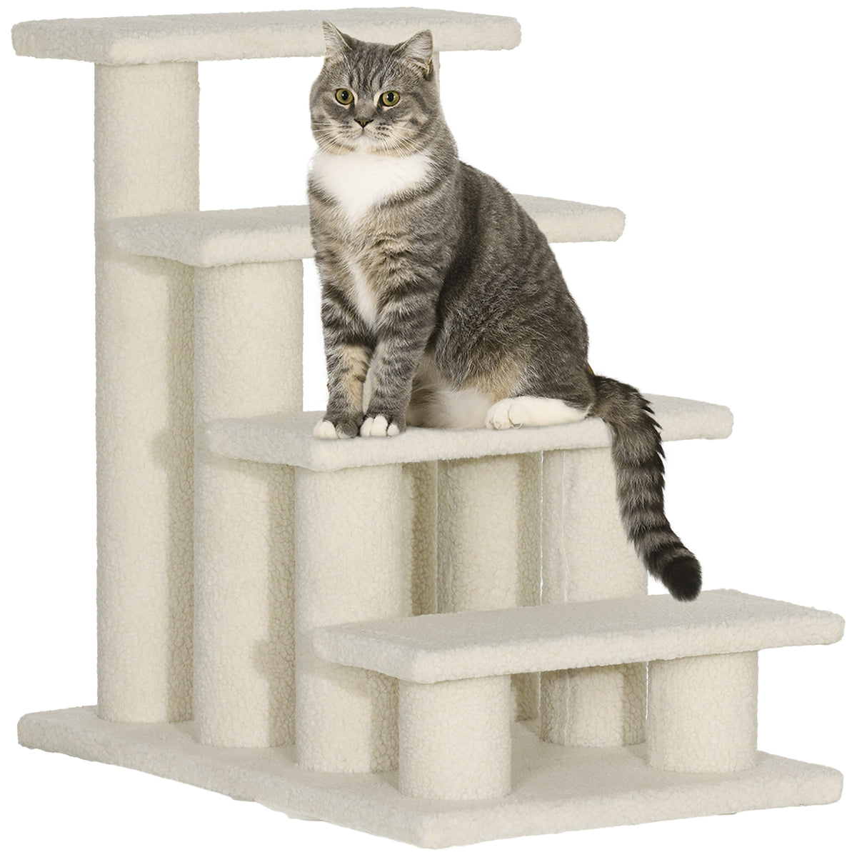 PawHut Katzentreppe 4 Stufen Tiertreppe Treppe für Katze Haustiertreppe Hundetreppe aus Plüsch 61 x 41 x 60