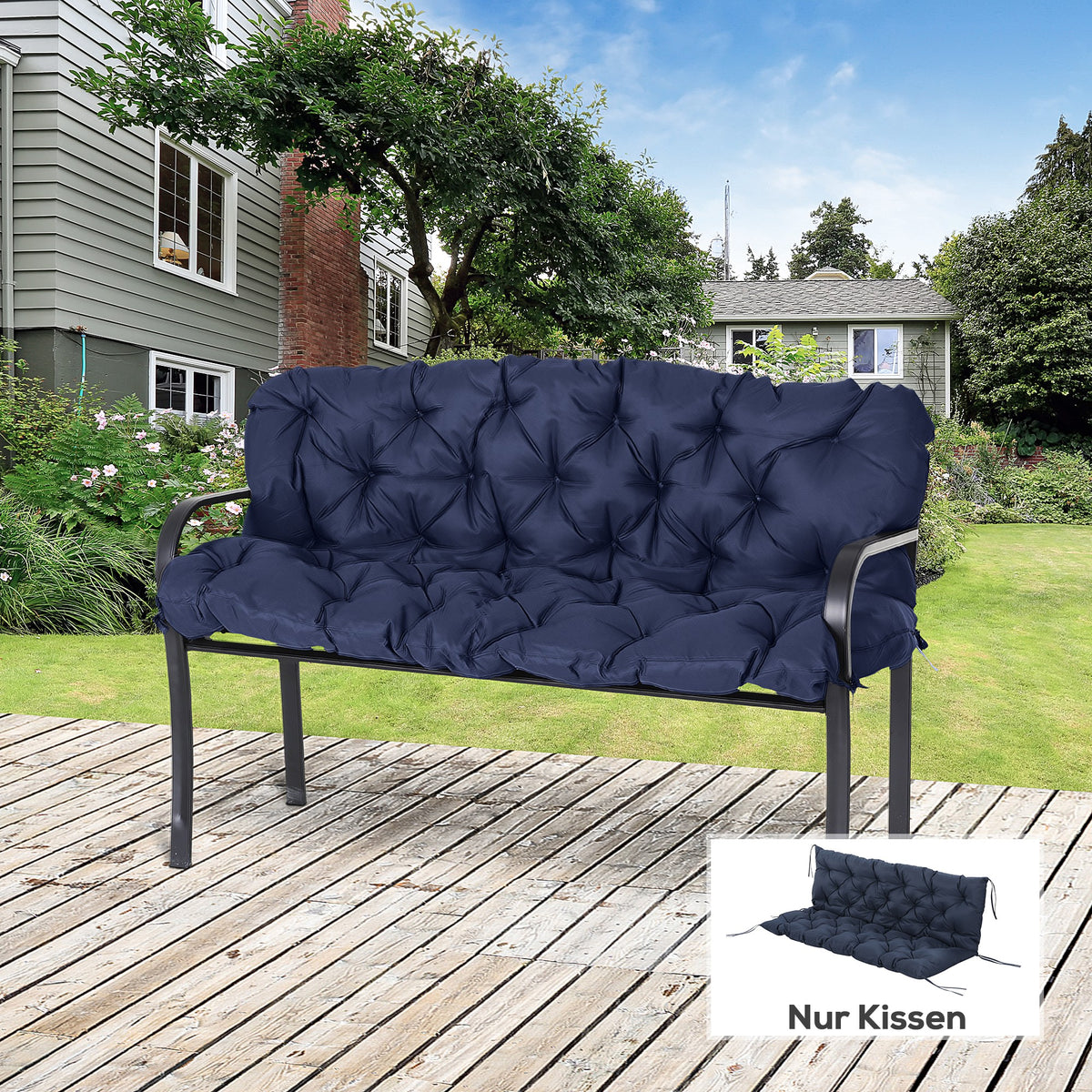 Seat cushions for benches, bench cushions with fastening straps, for up to 3 people, foam filling, seat cushion (2)